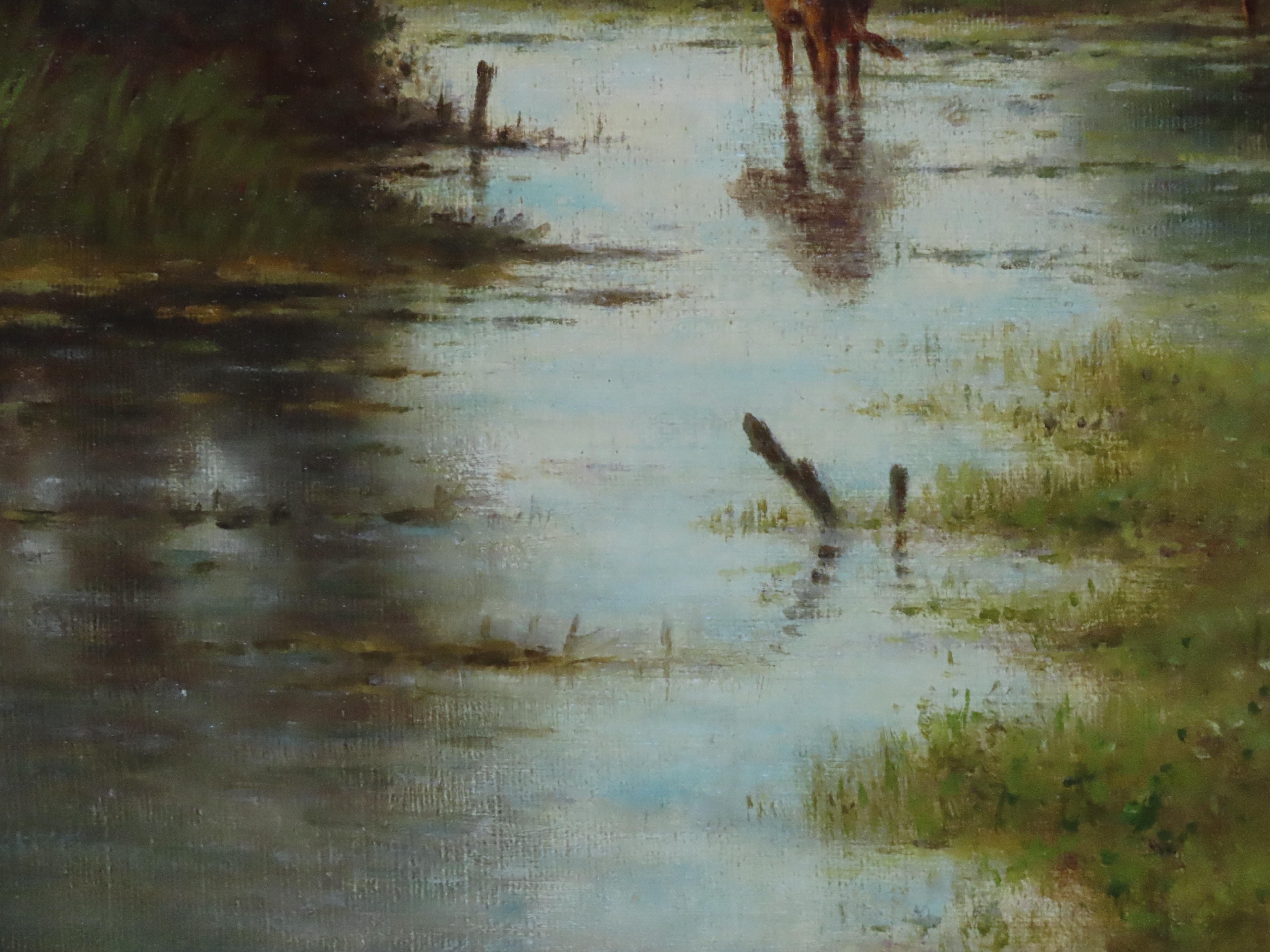 Original Ölgemälde auf Karton, William Frederick Hulk , „Kattle in Meadow“, Öl im Angebot 7