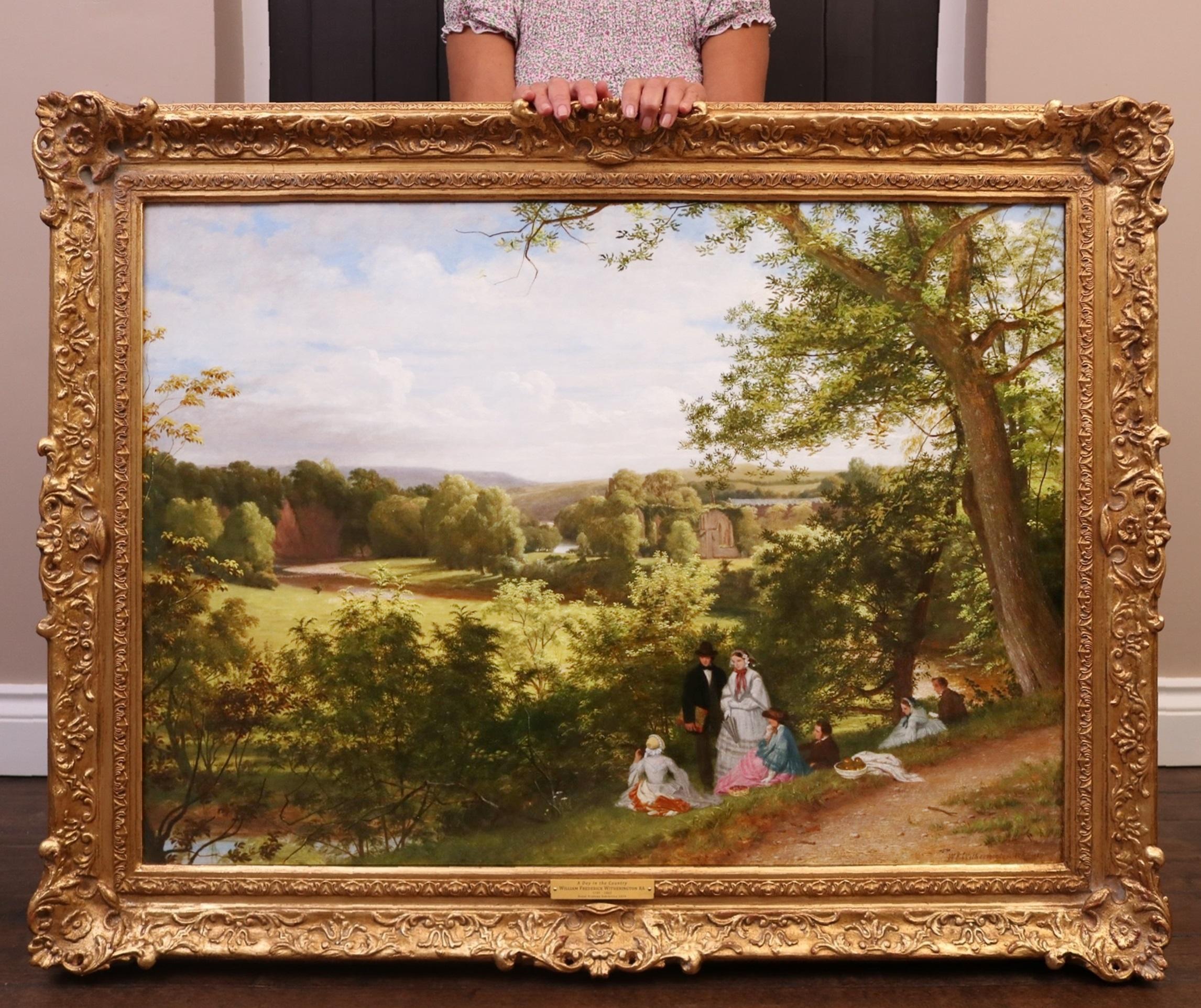 A Day in the Country - 19th Century Oil Painting Landscape Royal Academy 1859 - Brown Figurative Painting by William Frederick Witherington