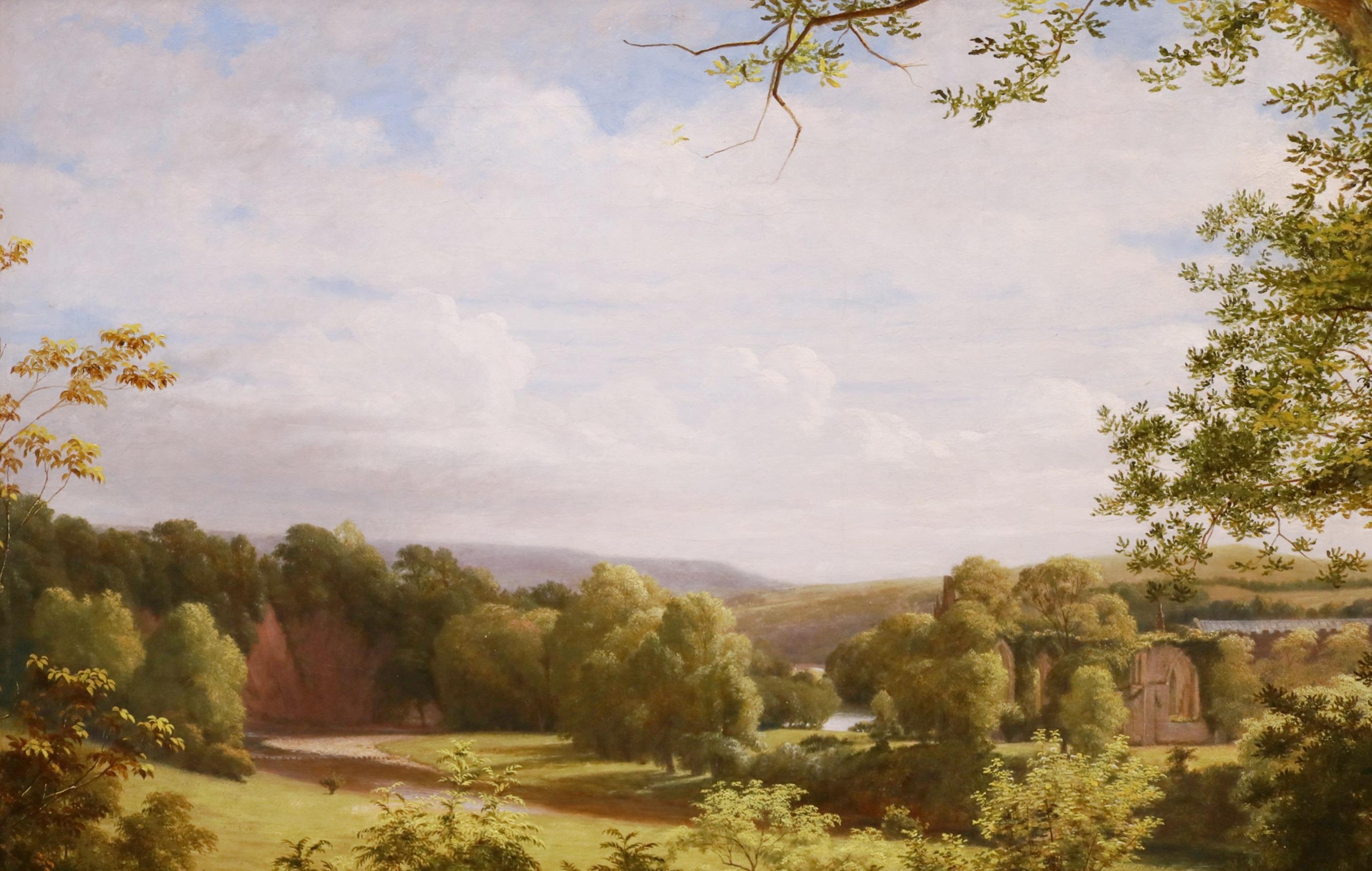 Une journée à la campagne - Peinture à l'huile de l'Académie royale du XIXe siècle - Paysage d'été en vente 2