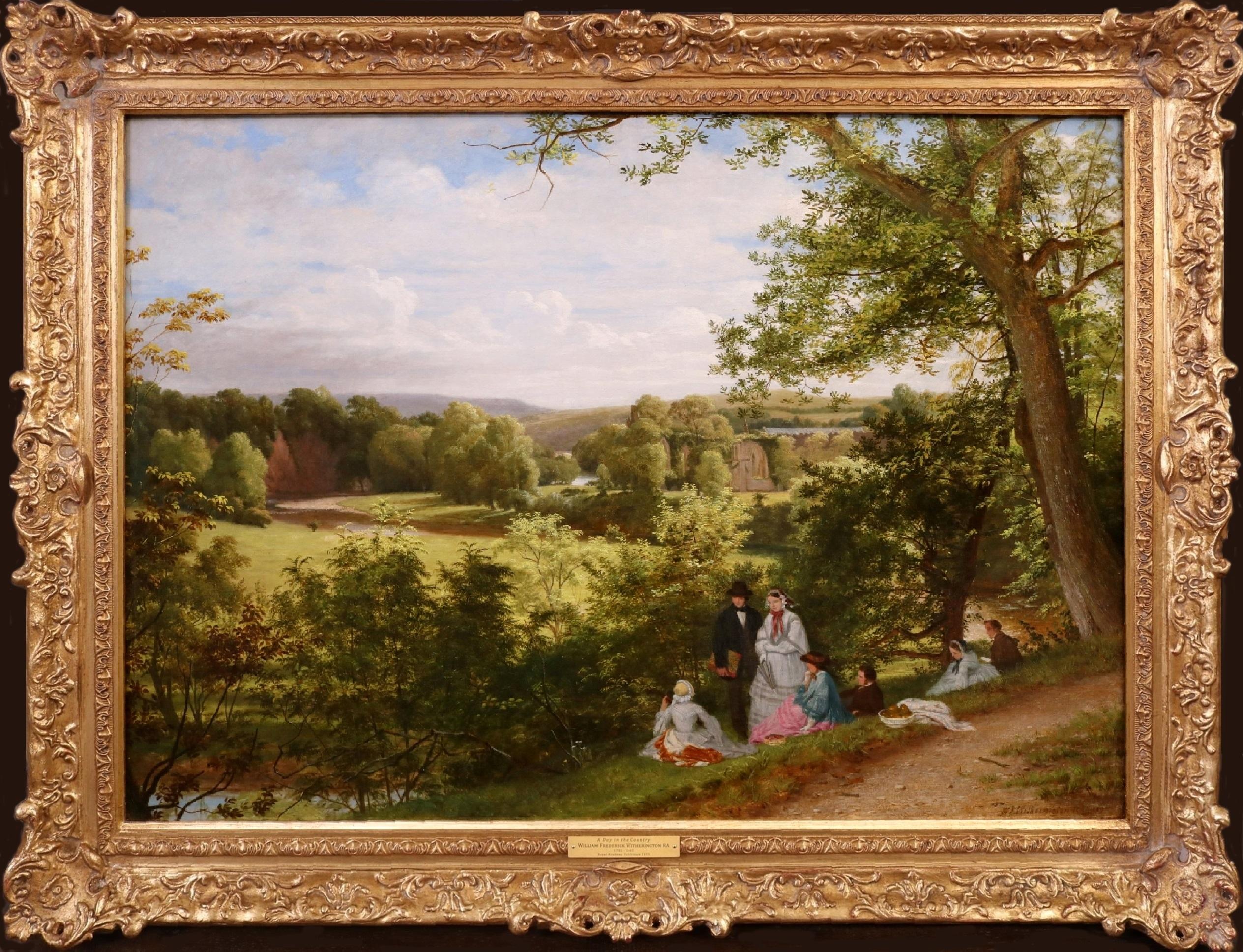 A Day in the County - Large 19th Century Royal Academy Landscape Oil Painting - Brown Figurative Painting by William Frederick Witherington