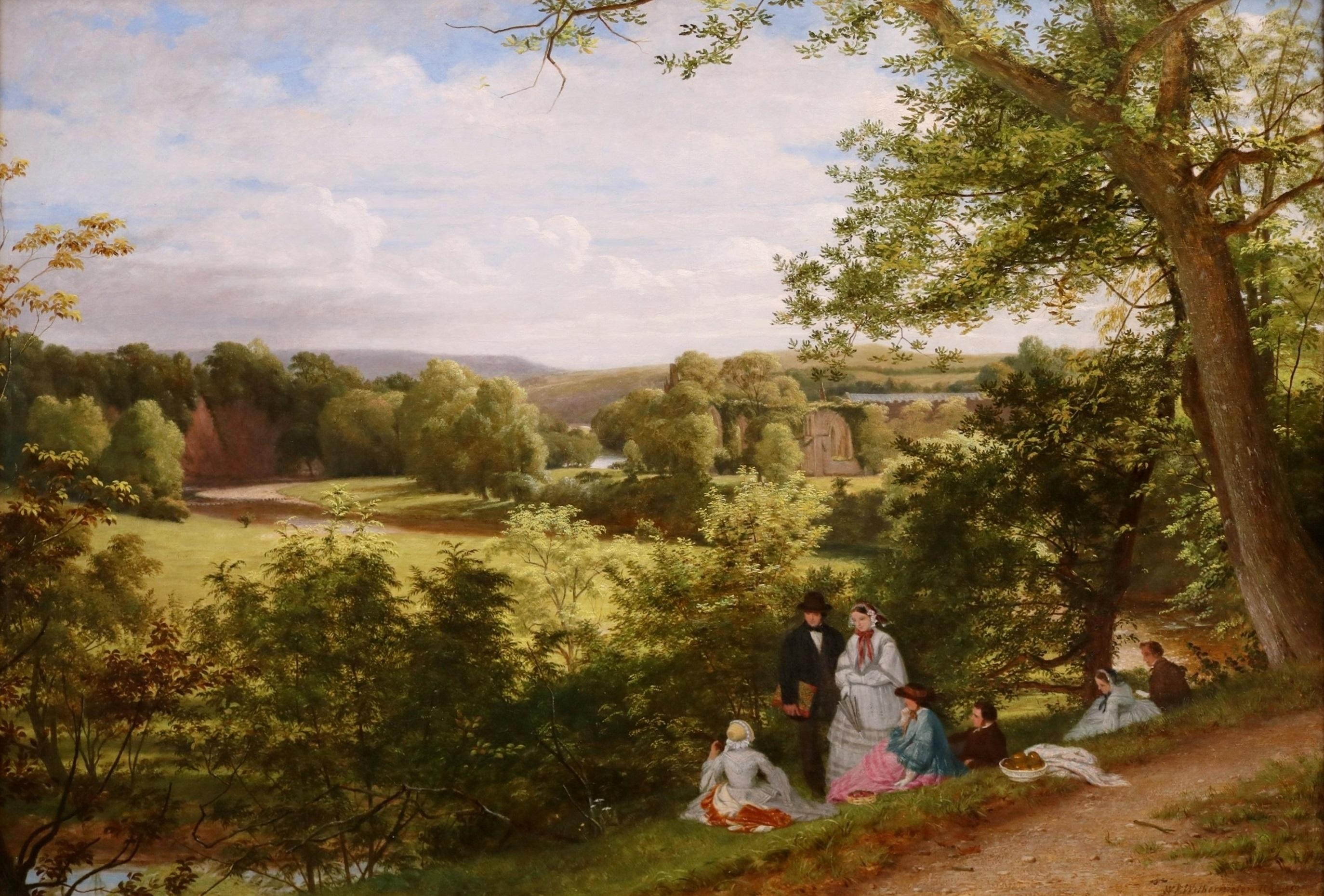 Une journée dans le County - Grande peinture à l'huile du 19e siècle de l'Académie royale, paysage - Victorien Painting par William Frederick Witherington