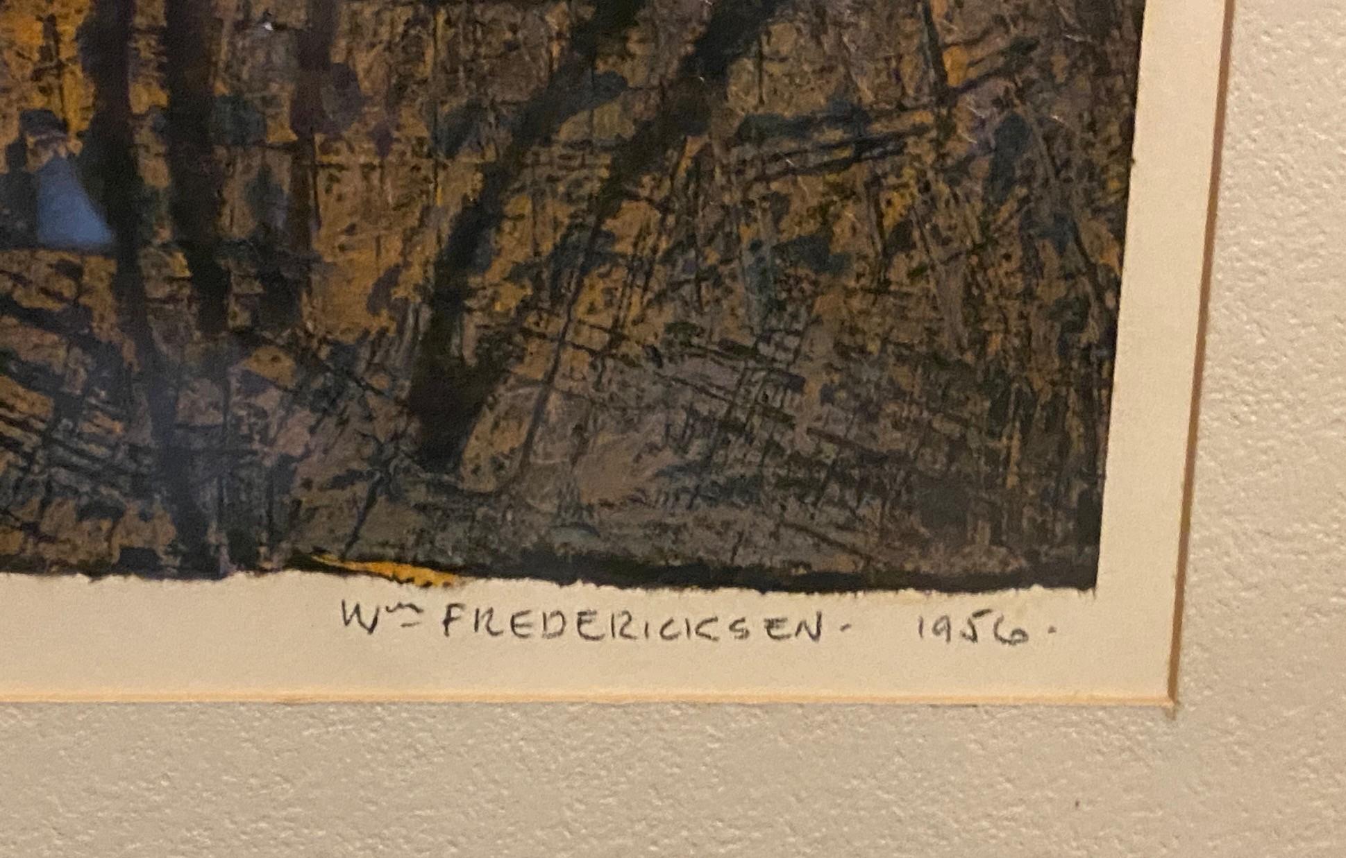 William Fredericksen Signed Mid-Century Modern Encaustic Painting Fear, 1956 For Sale 4