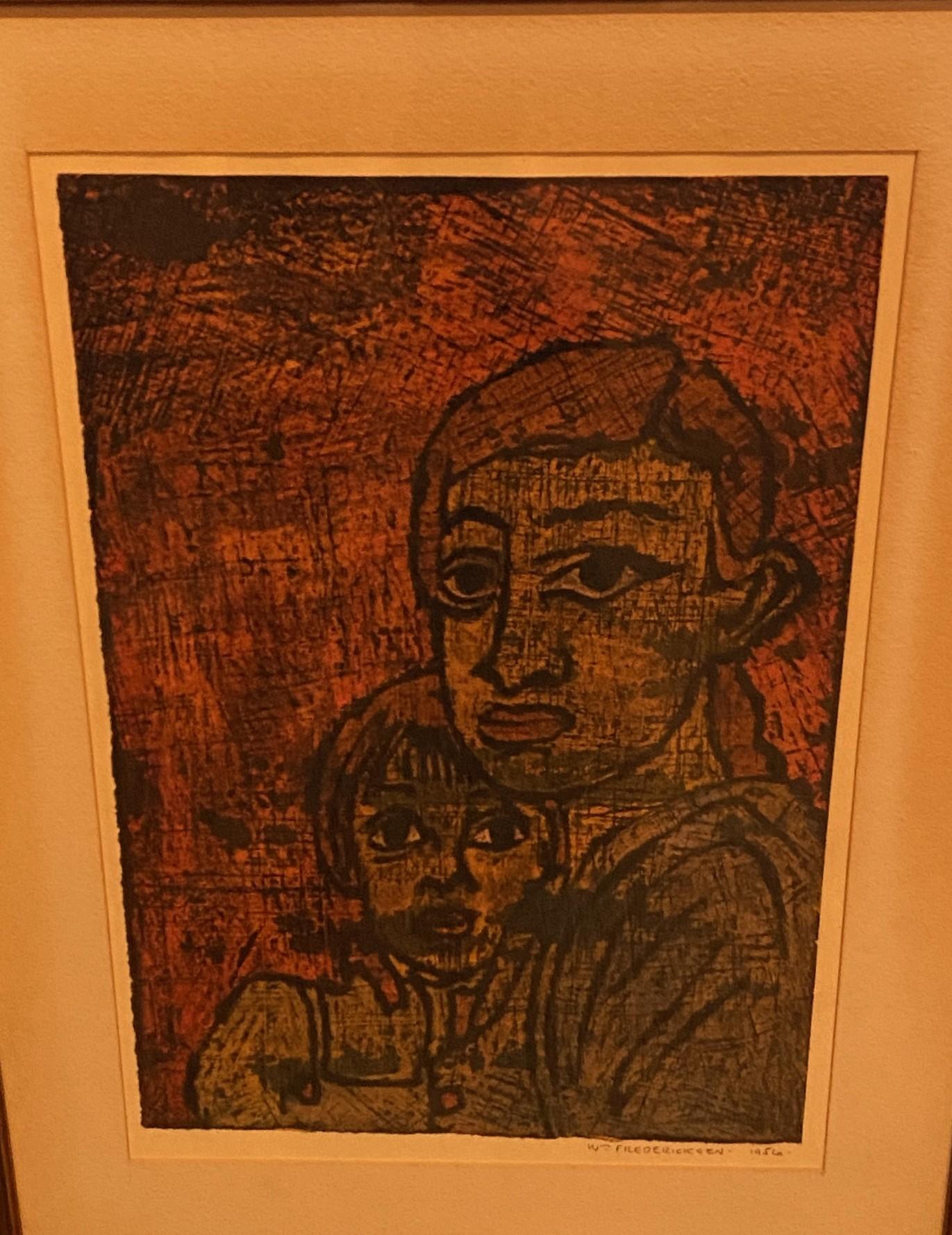 American William Fredericksen Signed Mid-Century Modern Encaustic Painting Fear, 1956 For Sale
