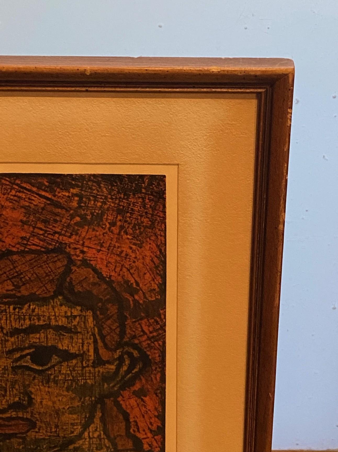 William Fredericksen Signed Mid-Century Modern Encaustic Painting Fear, 1956 In Good Condition For Sale In Studio City, CA