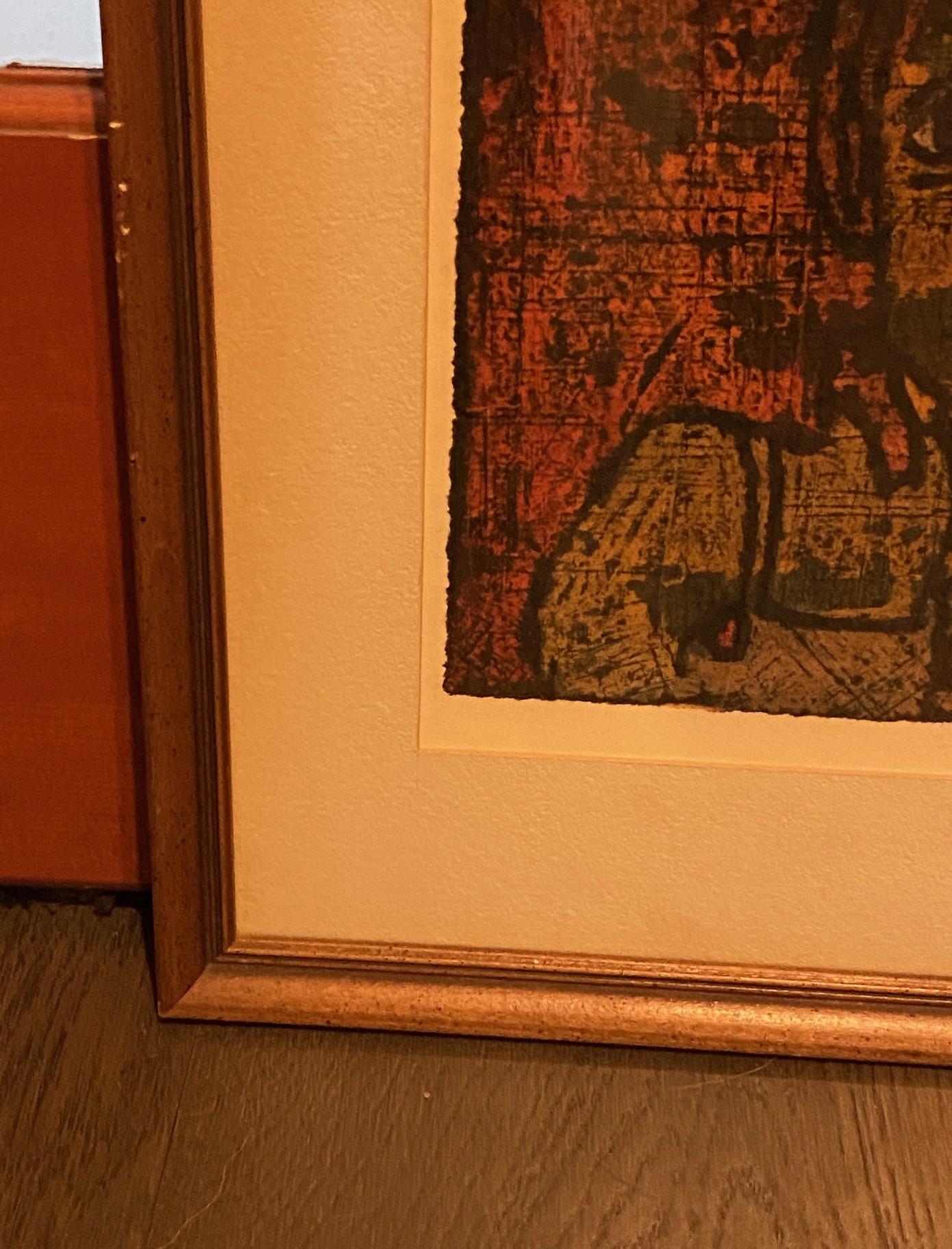 Wood William Fredericksen Signed Mid-Century Modern Encaustic Painting Fear, 1956 For Sale