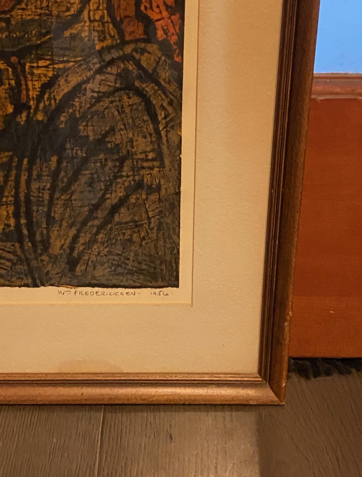 William Fredericksen Signed Mid-Century Modern Encaustic Painting Fear, 1956 For Sale 1