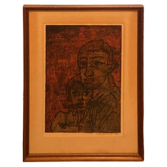 William Fredericksen firma la pittura ad encausto moderna di metà secolo Paura, 1956 William Fredericksen firma la pittura ad encausto moderna di metà secolo Paura, 1956