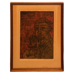 William Fredericksen Signed Mid-Century Modern Encaustic Painting Fear, 1956