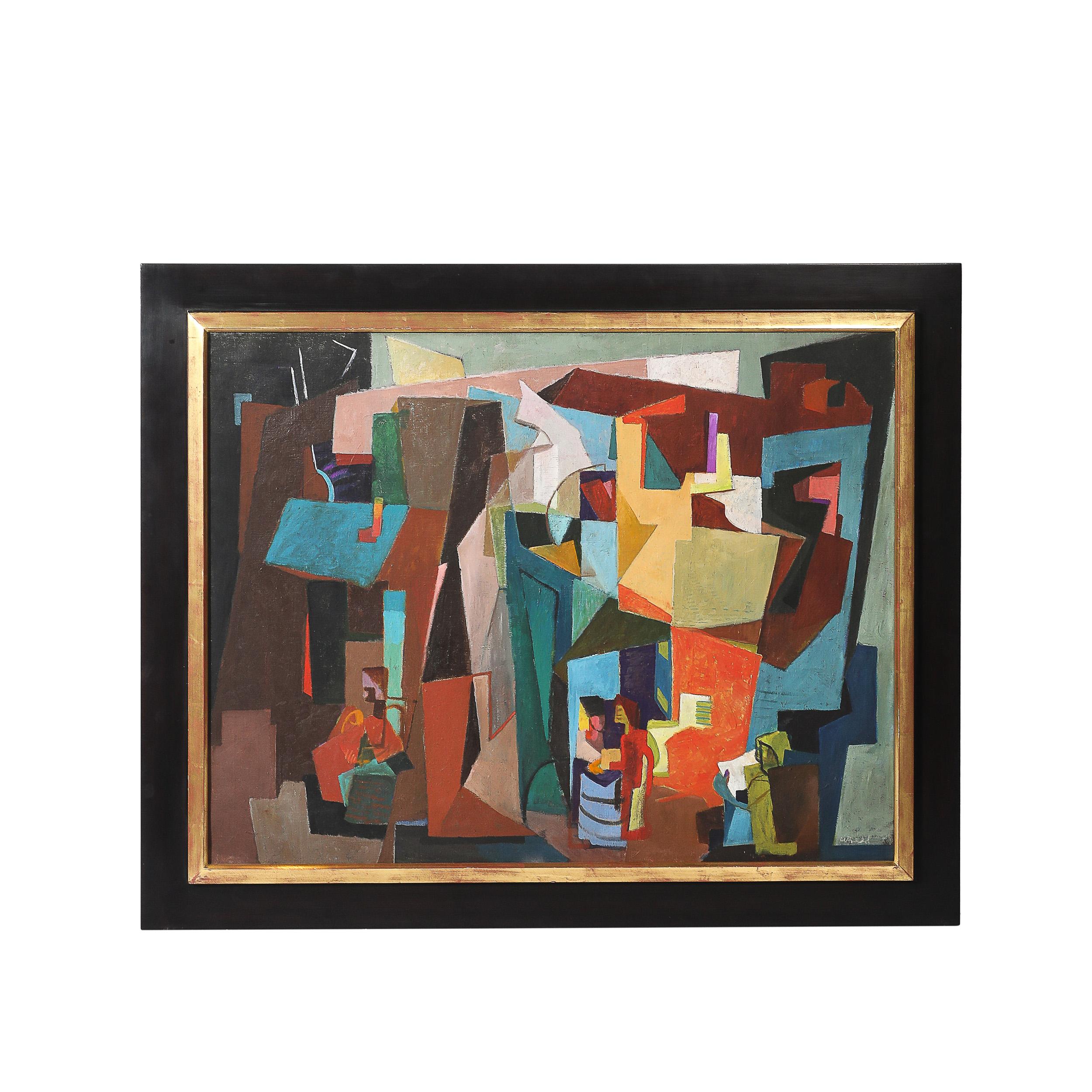 Cuadro al óleo sobre lienzo titulado «Art Deco Stage Set», firmado por William Freed