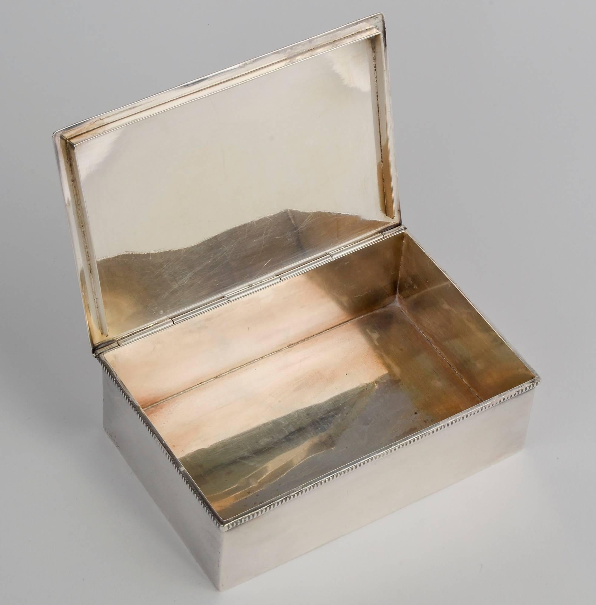Sterling silver box by master William G. Matteo (1895 - 1980). Examples of DeMatteo's work are in the collections of the Dallas Museum of Art and the Houston Museum of Fine Arts. For a time, DeMatteo produced much of the hollowware for Georg Jensen,