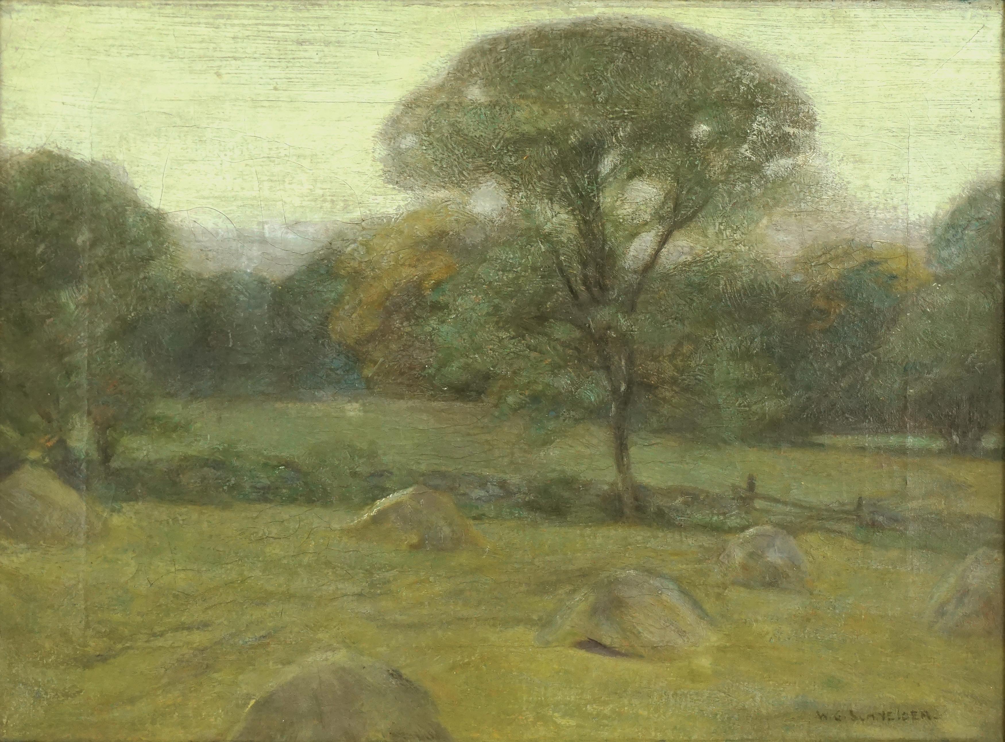 Paisaje tonalista temprano -- California Coastal Live Oaks William Schneider 1915 - Painting de William G. Schneider