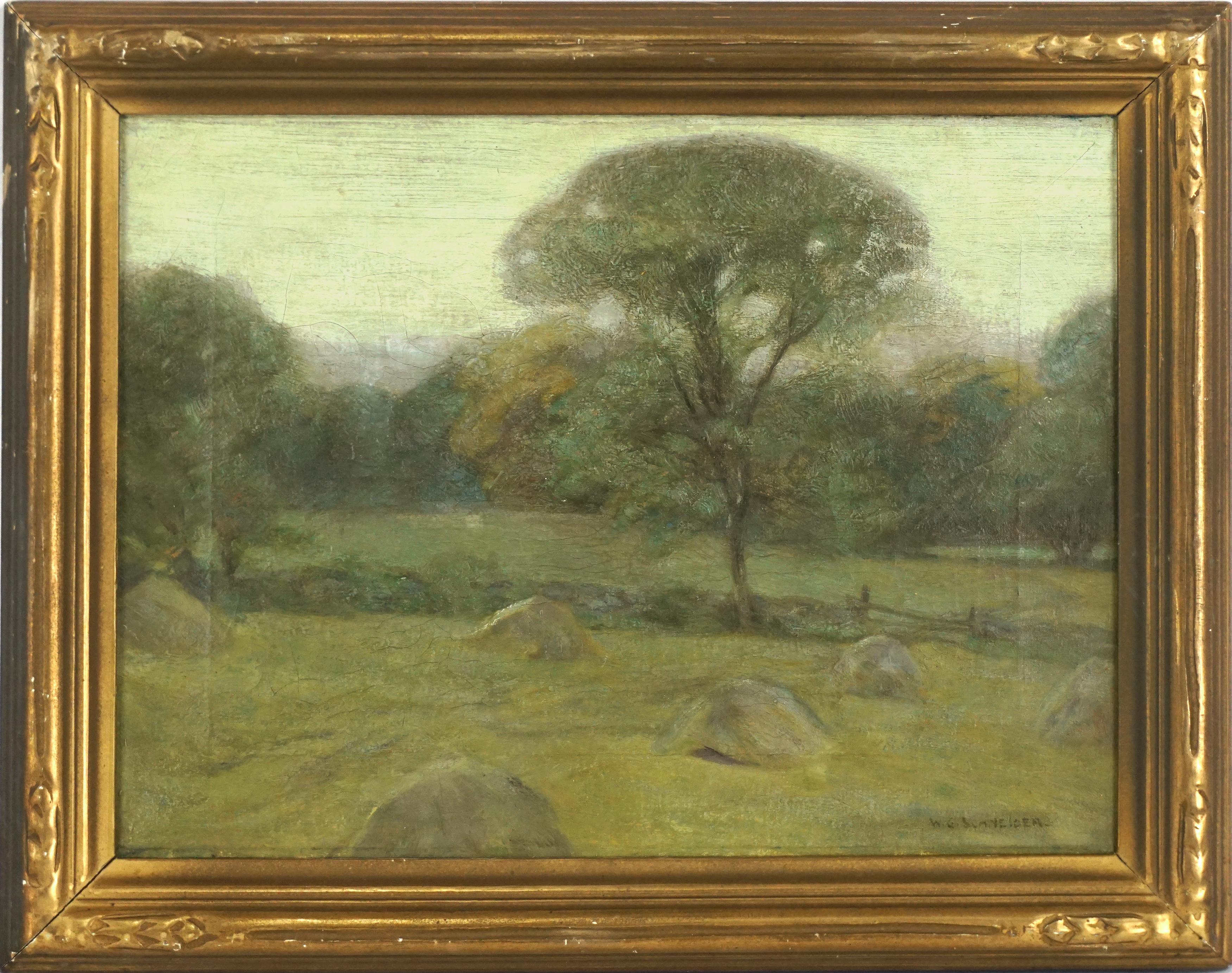 William G. Schneider Landscape Painting - Early Tonalist Landscape -- California Coastal Live Oaks William Schneider 1915