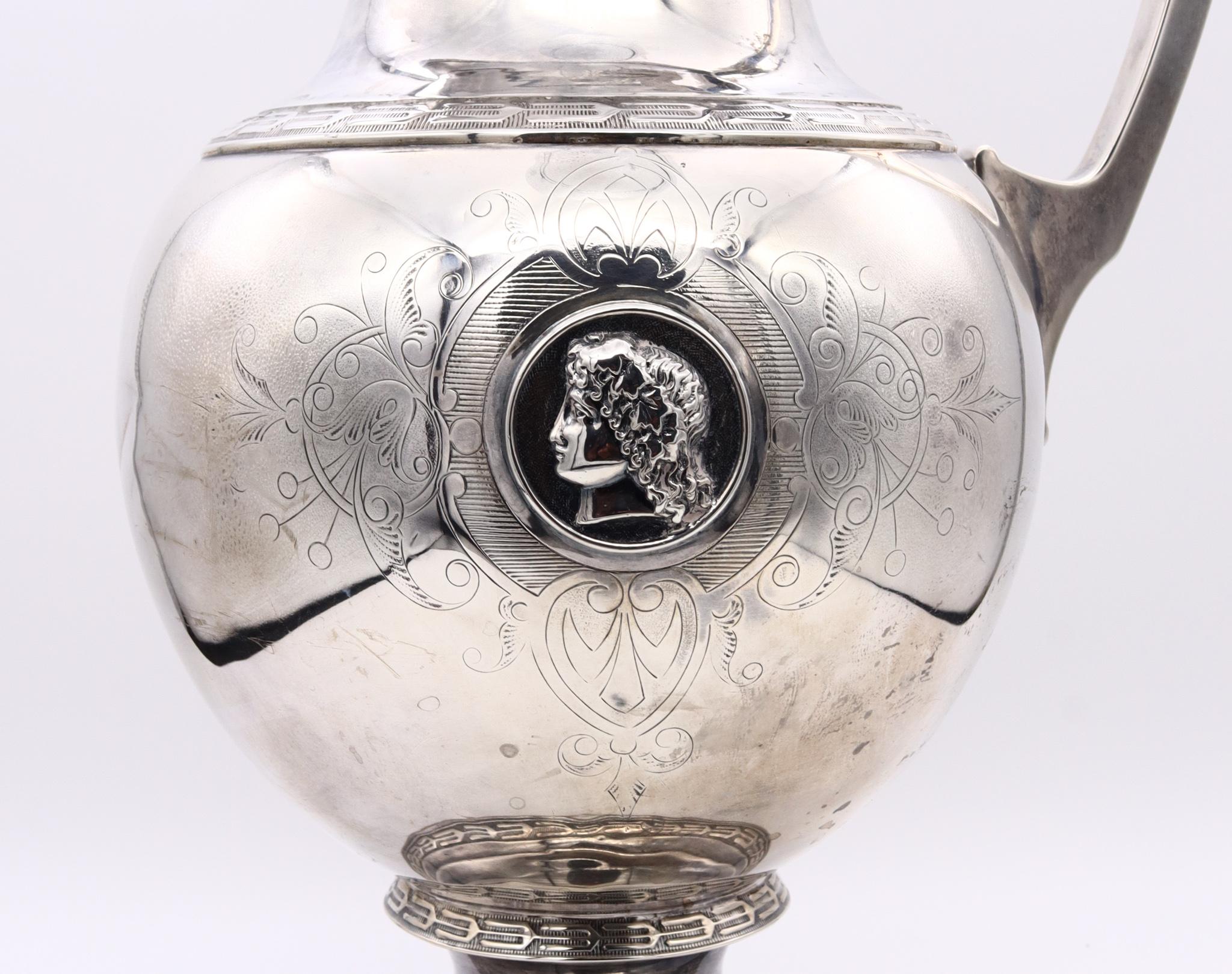 William Gale & Son 1856 New York Etruscan Medallion Wine Pitcher Ewer Sterling For Sale 1