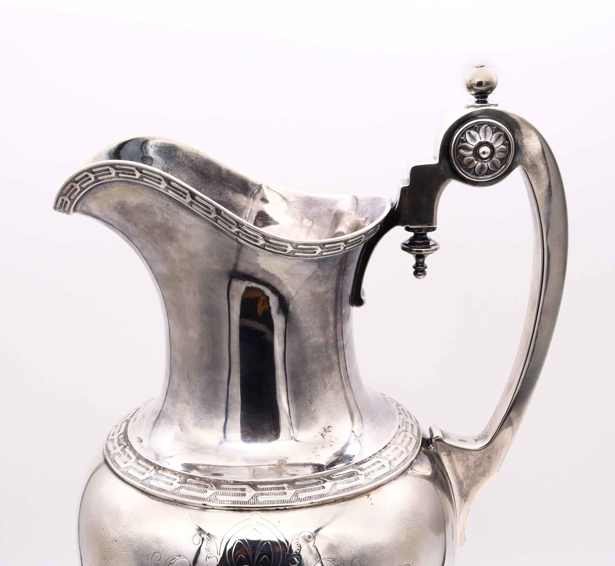 Silver William Gale & Son 1856 New York Etruscan Medallion Wine Pitcher Ewer Sterling For Sale