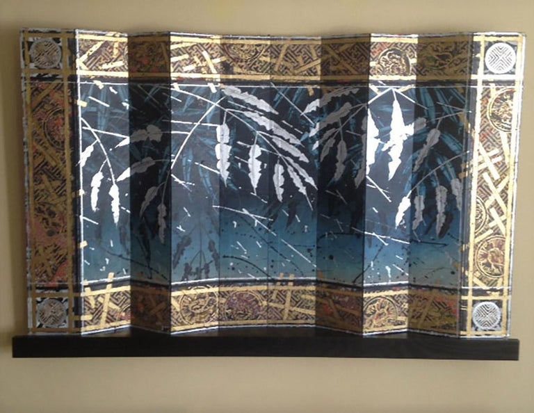 William Gatewood Untitled Art Screen Asian Influence Abstract Gold Leaf Flora Screen On Panel For Sale At 1stdibs