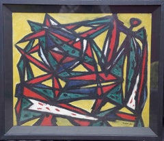 Peinture à l'huile expressionniste abstraite écossaise - paysage abstrait rouge vert