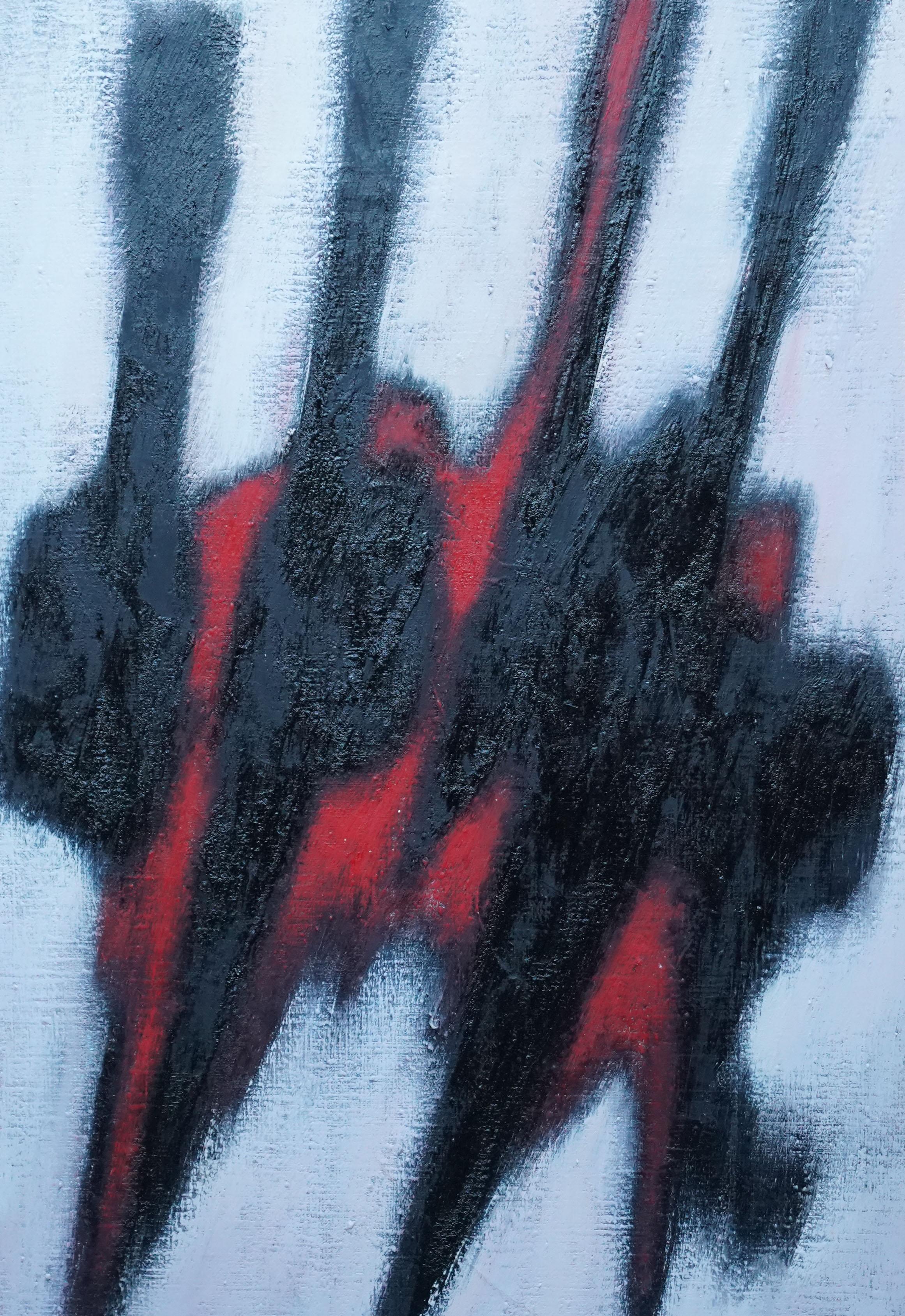 Figura nera rossa n. 2 - pittura ad olio dell'arte espressionista astratta del 1957 - Painting Espressionismo astratto di William Gear