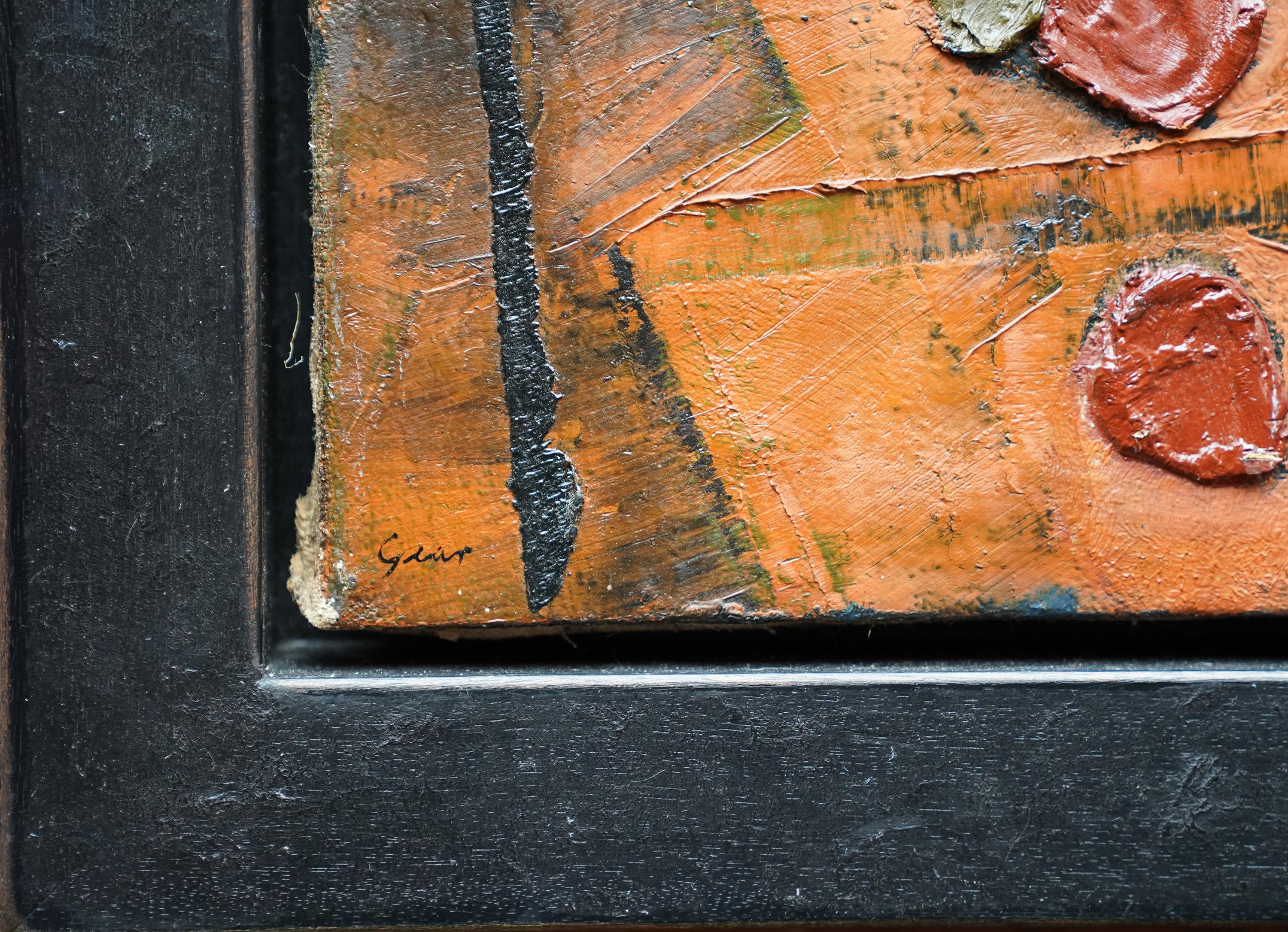 Enigma No. 1 - Scottish 1950's Abstract art oil painting orange black For Sale 6
