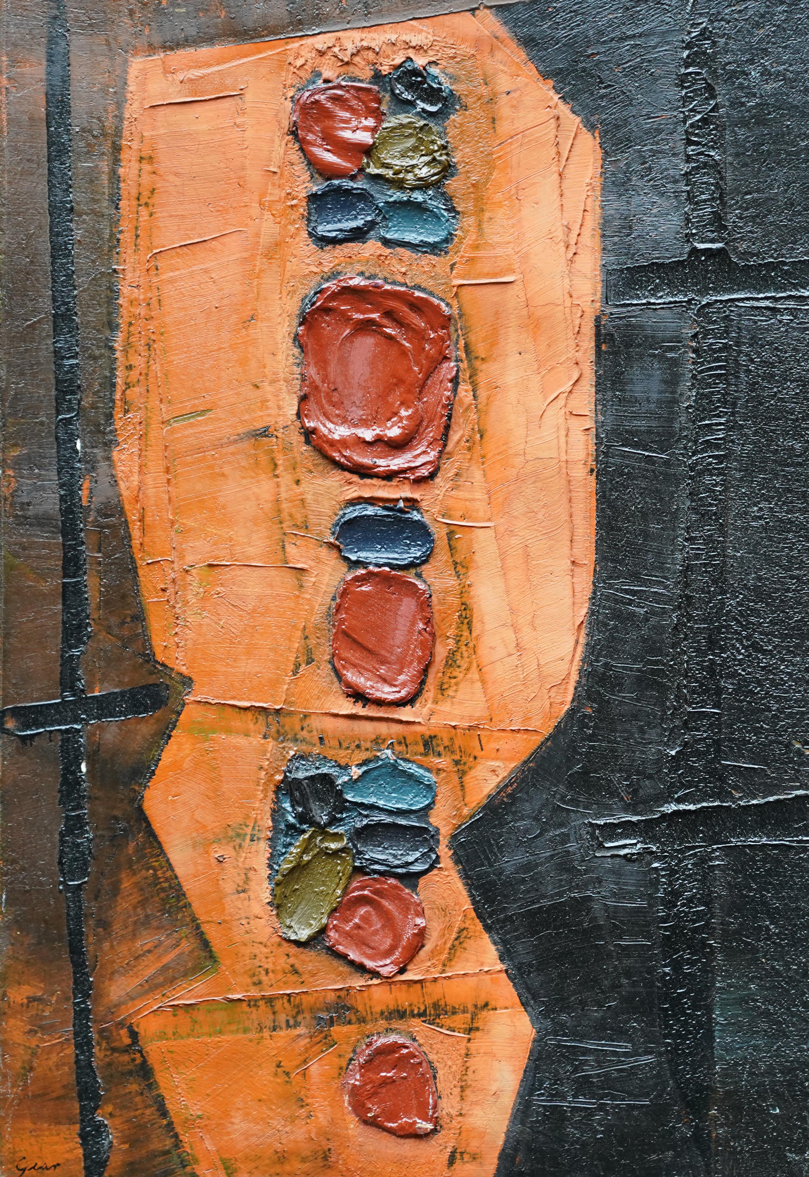 Enigma No. 1 - Scottish 1950's Abstract art oil painting orange black For Sale 10
