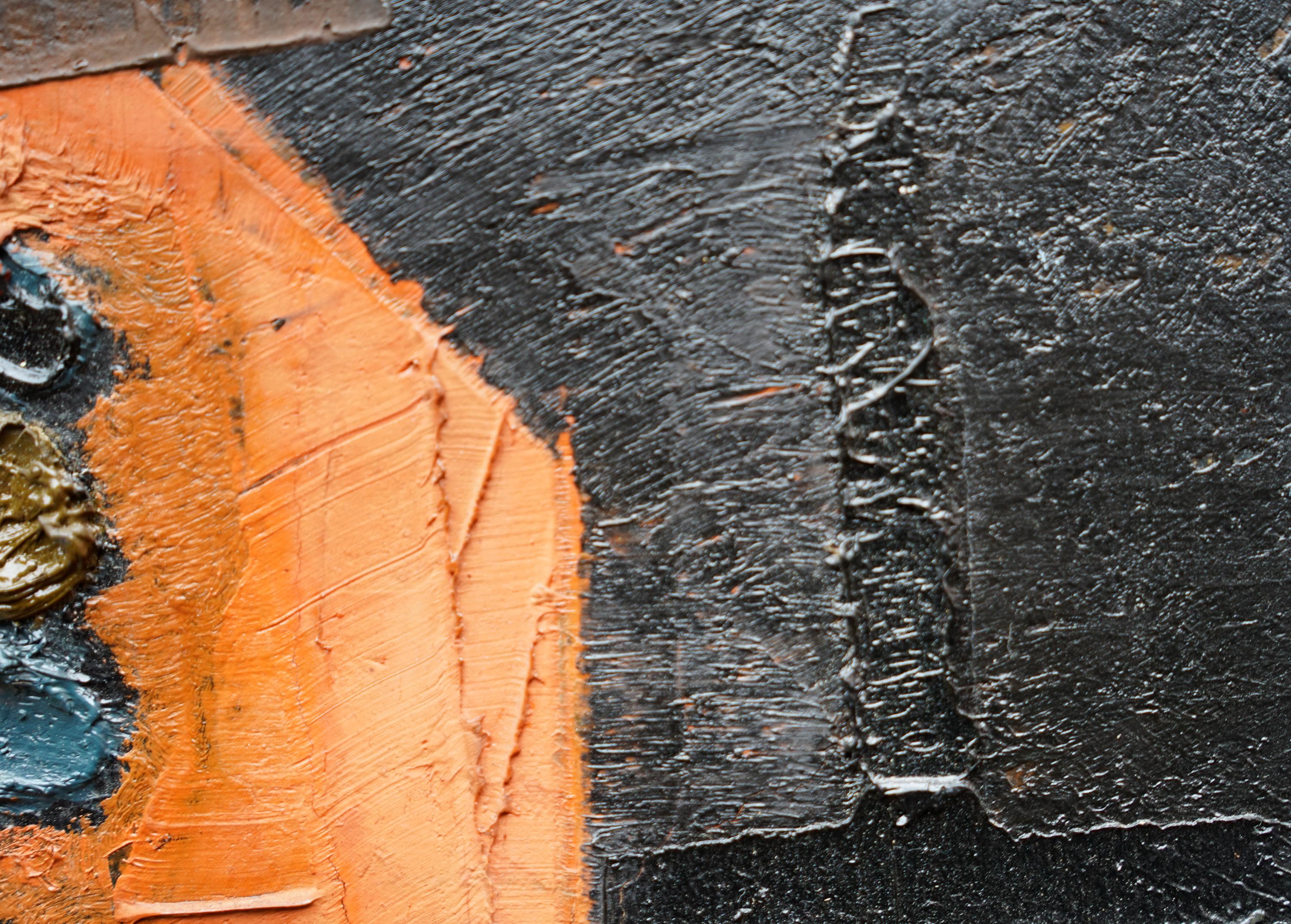 Enigma No. 1 - Scottish 1950's Abstract art oil painting orange black For Sale 1