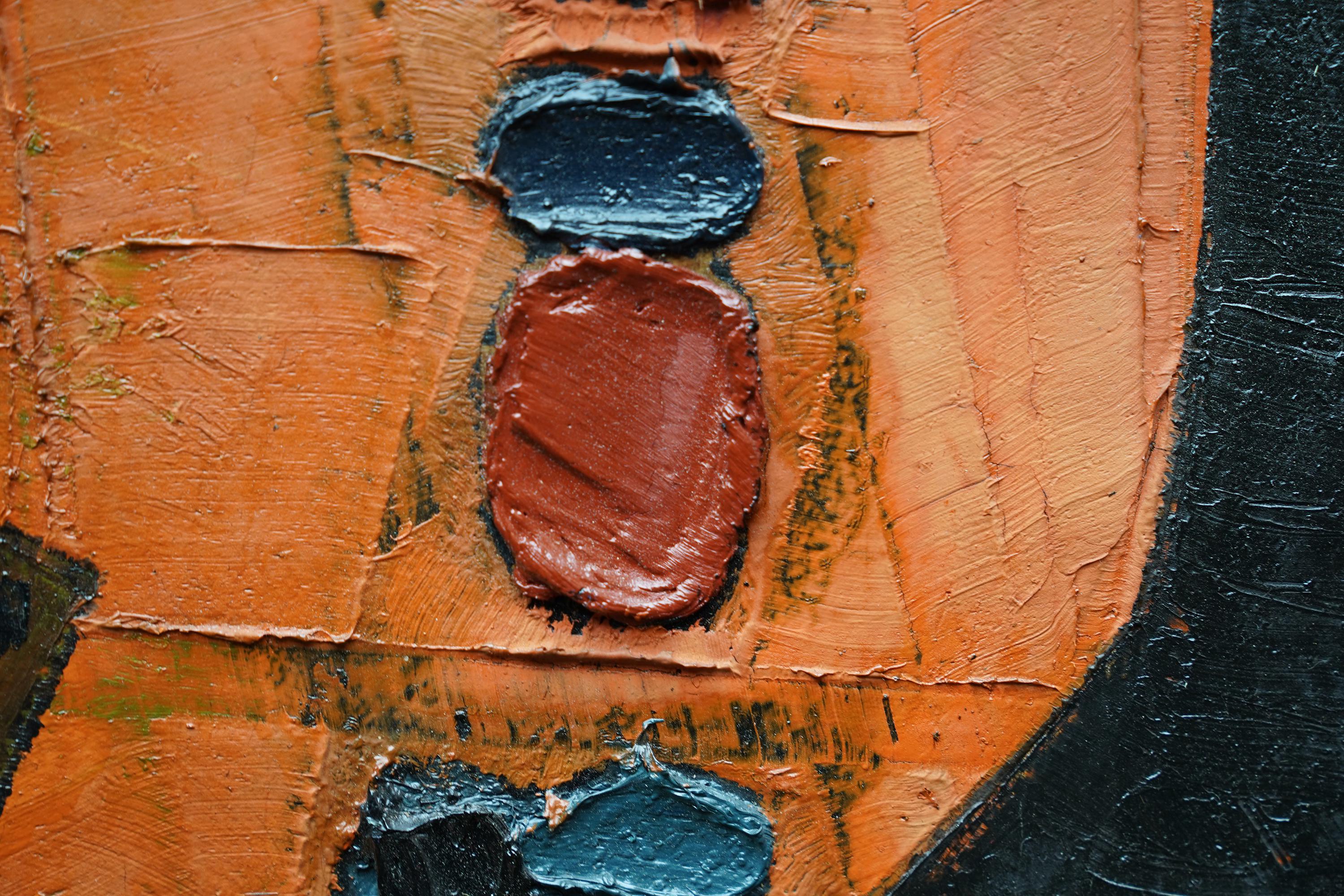 Enigma No. 1 - Scottish 1950's Abstract art oil painting orange black For Sale 2
