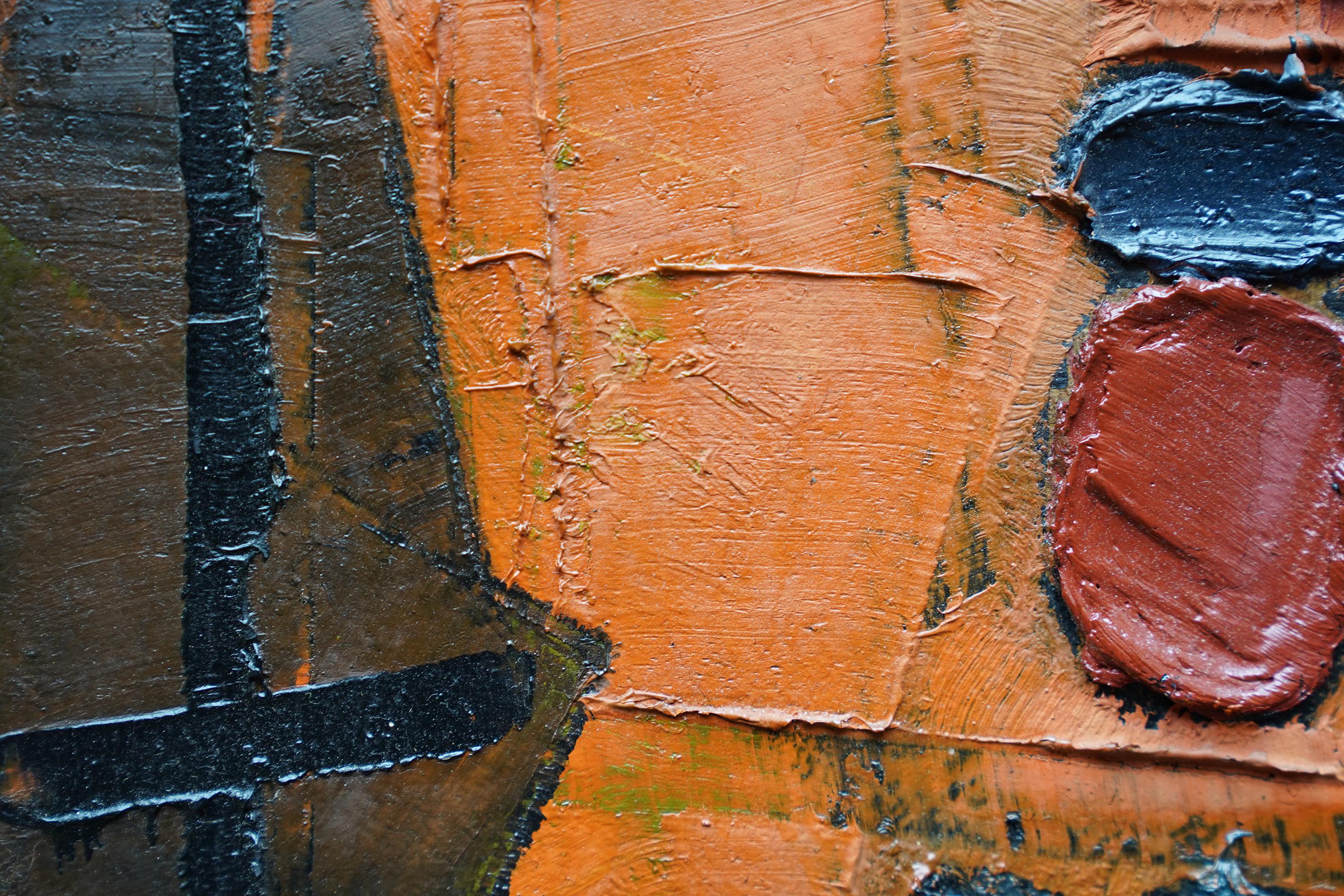 Enigma No. 1 - Scottish 1950's Abstract art oil painting orange black For Sale 3