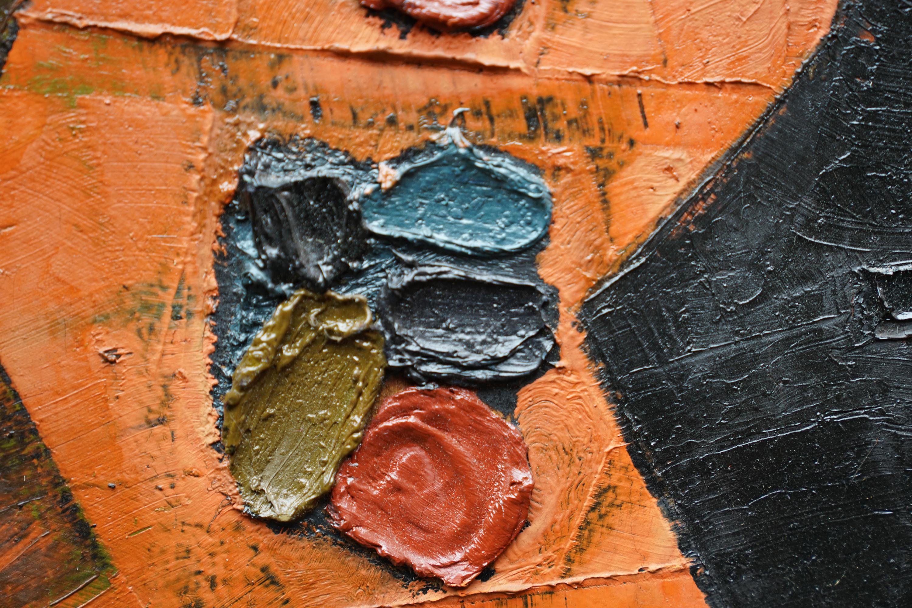 Enigma No. 1 - Scottish 1950's Abstract art oil painting orange black For Sale 4