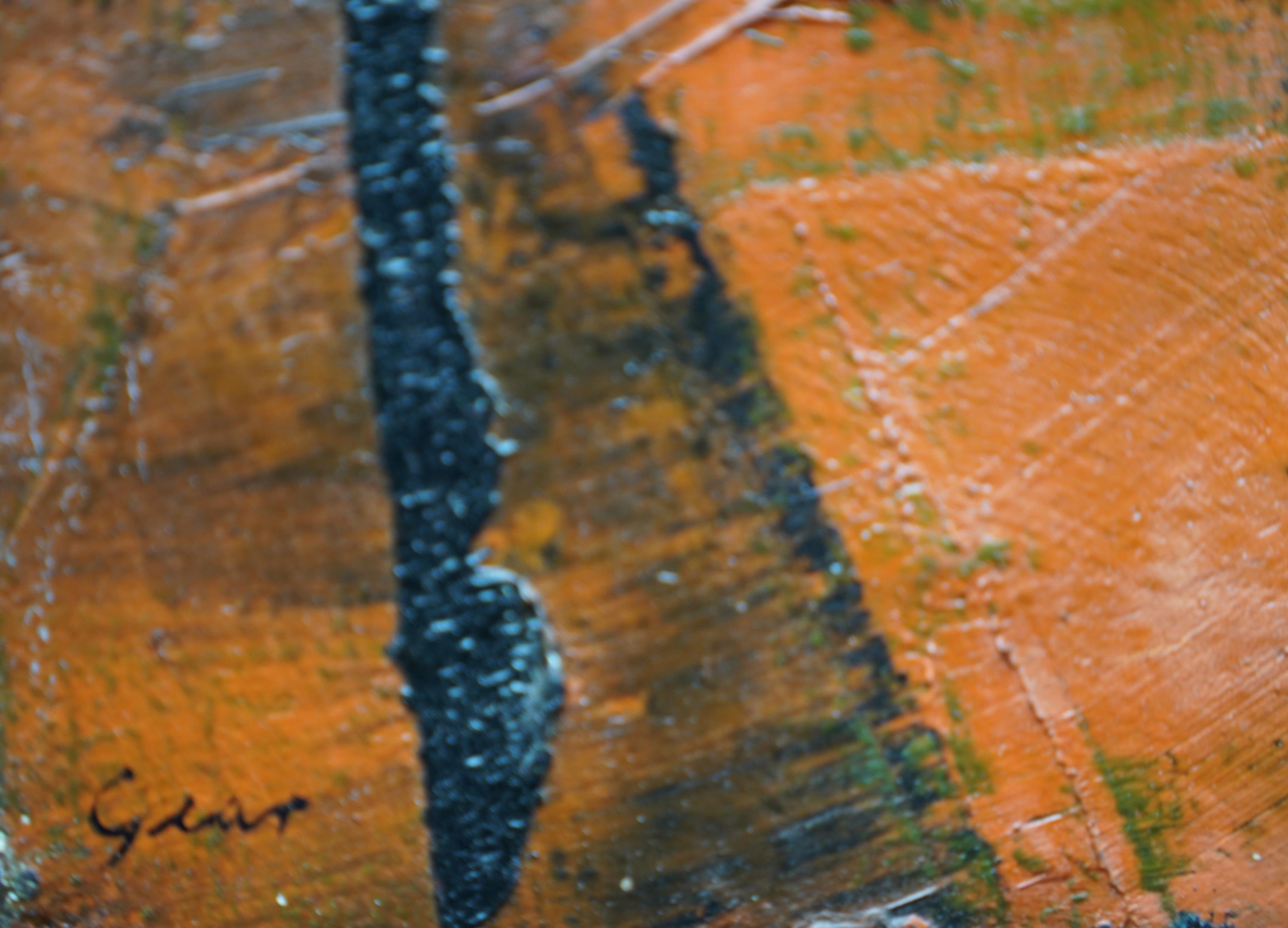 Enigma No. 1 - Scottish 1950's Abstract art oil painting orange black For Sale 5
