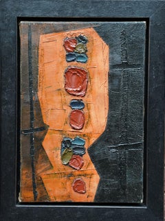 Enigma n. 1 - pittura ad olio astratta scozzese anni '50, arancione, nero