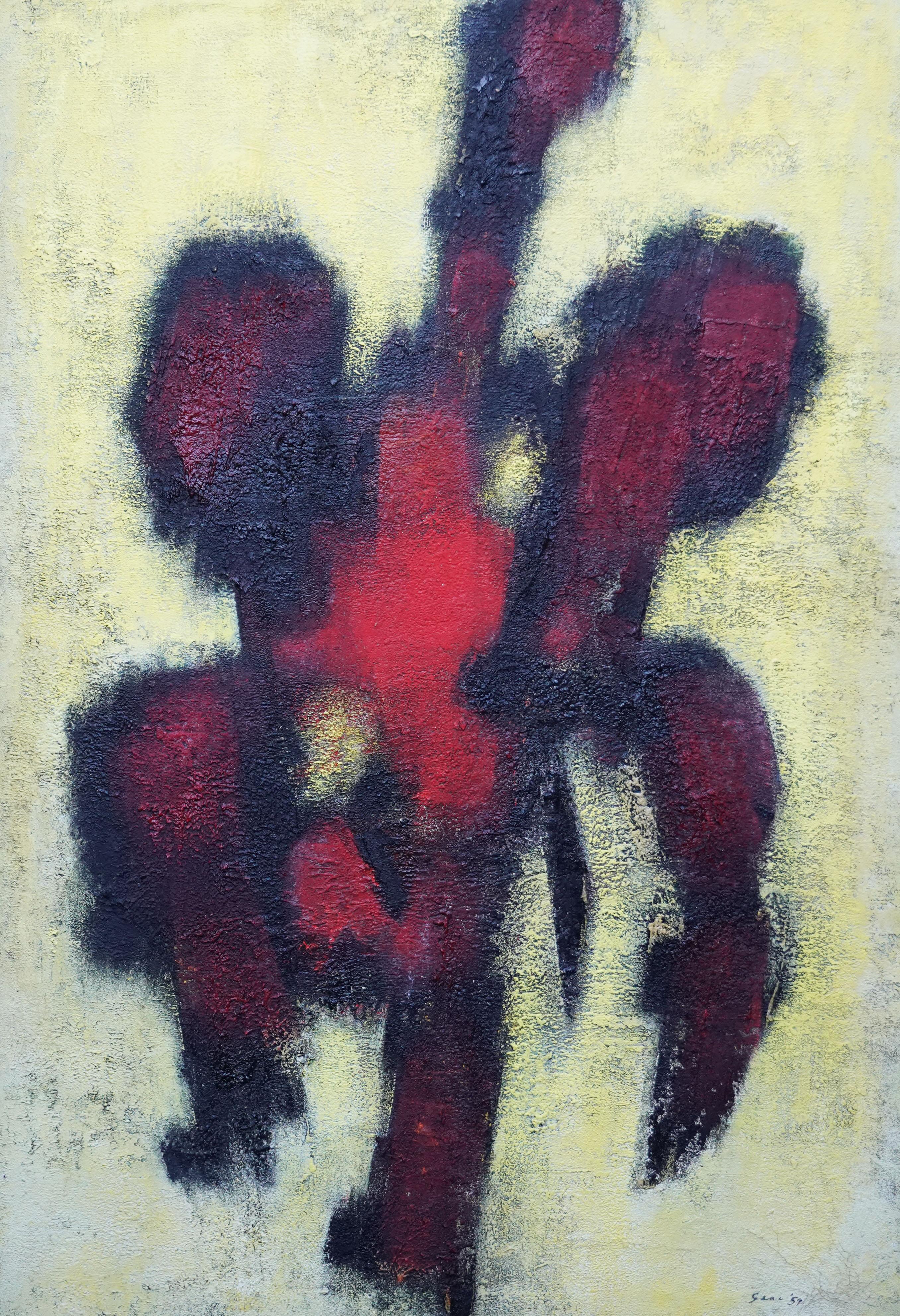Ídolo Rojo 2 - Pintura al óleo de arte expresionista abstracto escocés de 1959 en venta 9