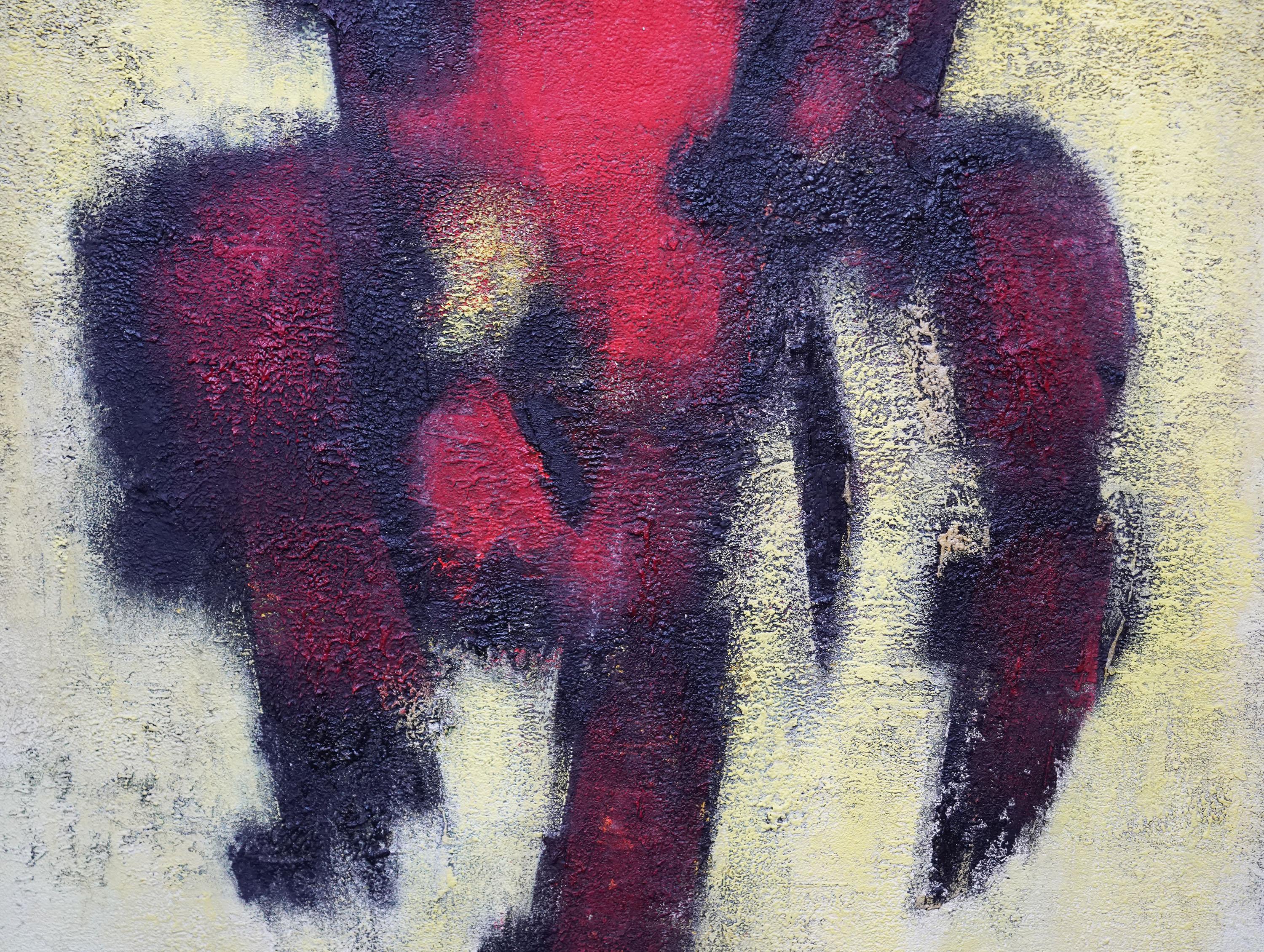 Ídolo Rojo 2 - Pintura al óleo de arte expresionista abstracto escocés de 1959 - Abstract Painting Beige de William Gear