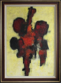 Red Idol - Peinture à l'huile abstraite britannique des années 50 - Modernist COBRA - provenance