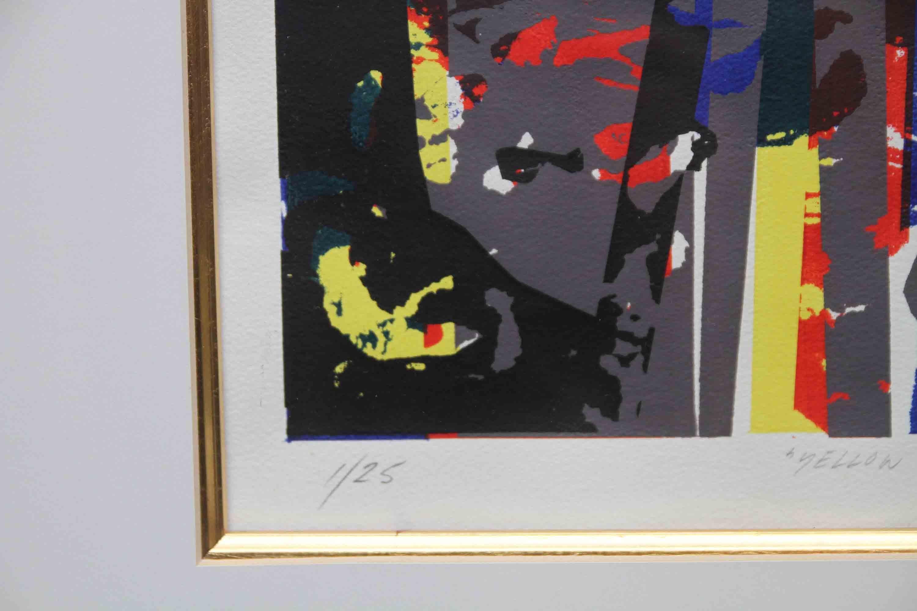 Yellow Spike - British 60's Abstract art blue red grey COBRA Scottish artist - Black Abstract Print by William Gear