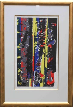 Yellow Spike - British 60's Abstract art blue red grey COBRA Scottish artist