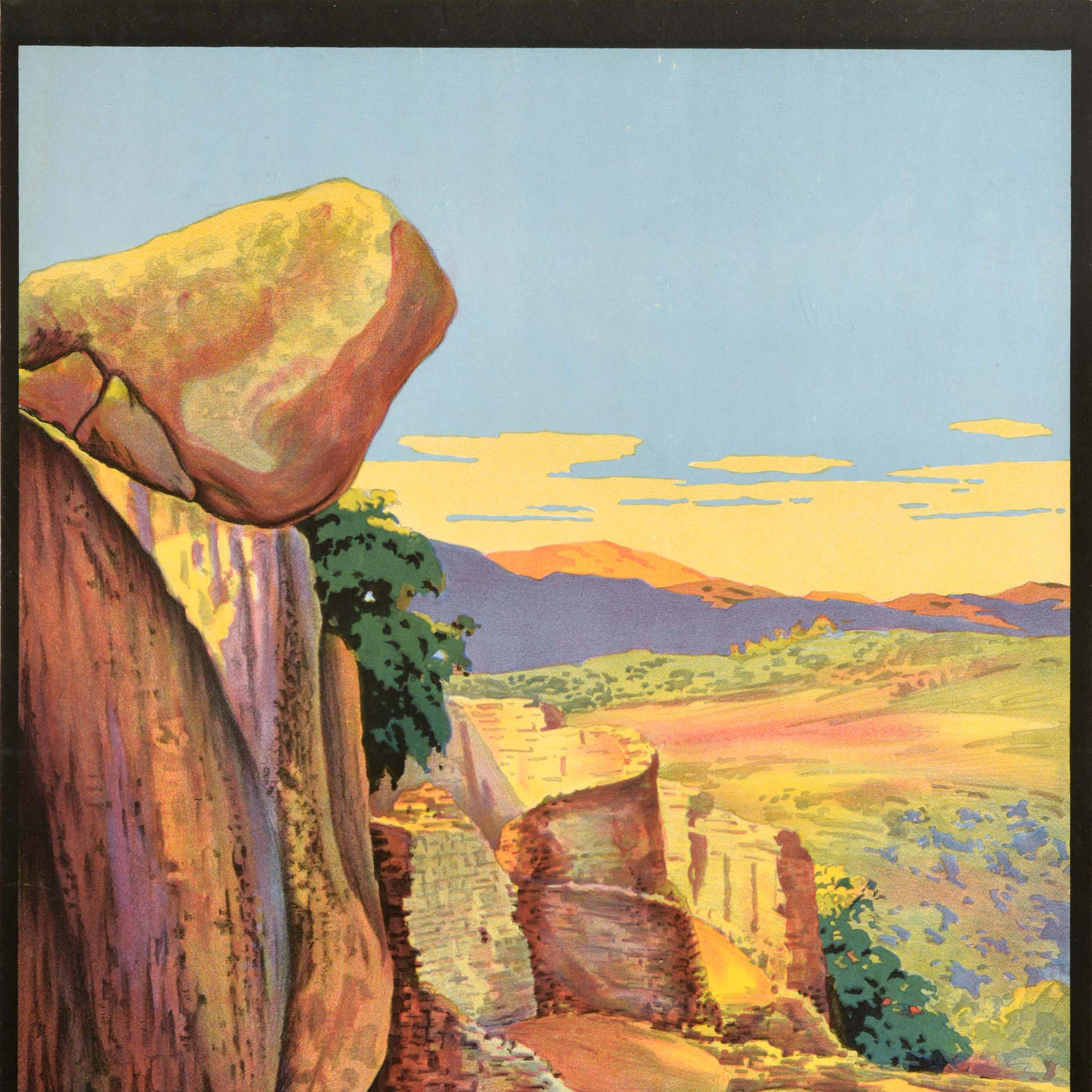 Original vintage Africa travel poster for Zimbabwe Southern Rhodesia featuring a stunning scenic view by William George Bevington (1881-1953) depicting rocks and the ruins of the ancient 11th-15th century city stone walls with trees and hills in the