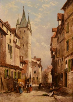 Oil Painting by William George Meadows "A Continental Town scene"