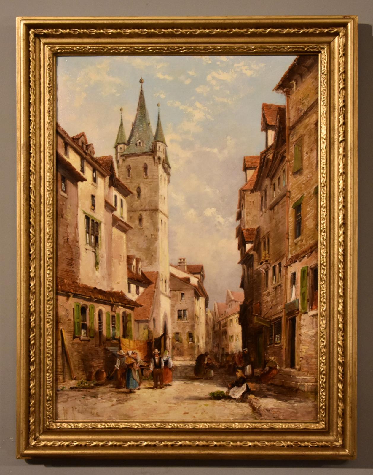 Ölgemälde von William George Meadows "Eine kontinentale Townes Szene"