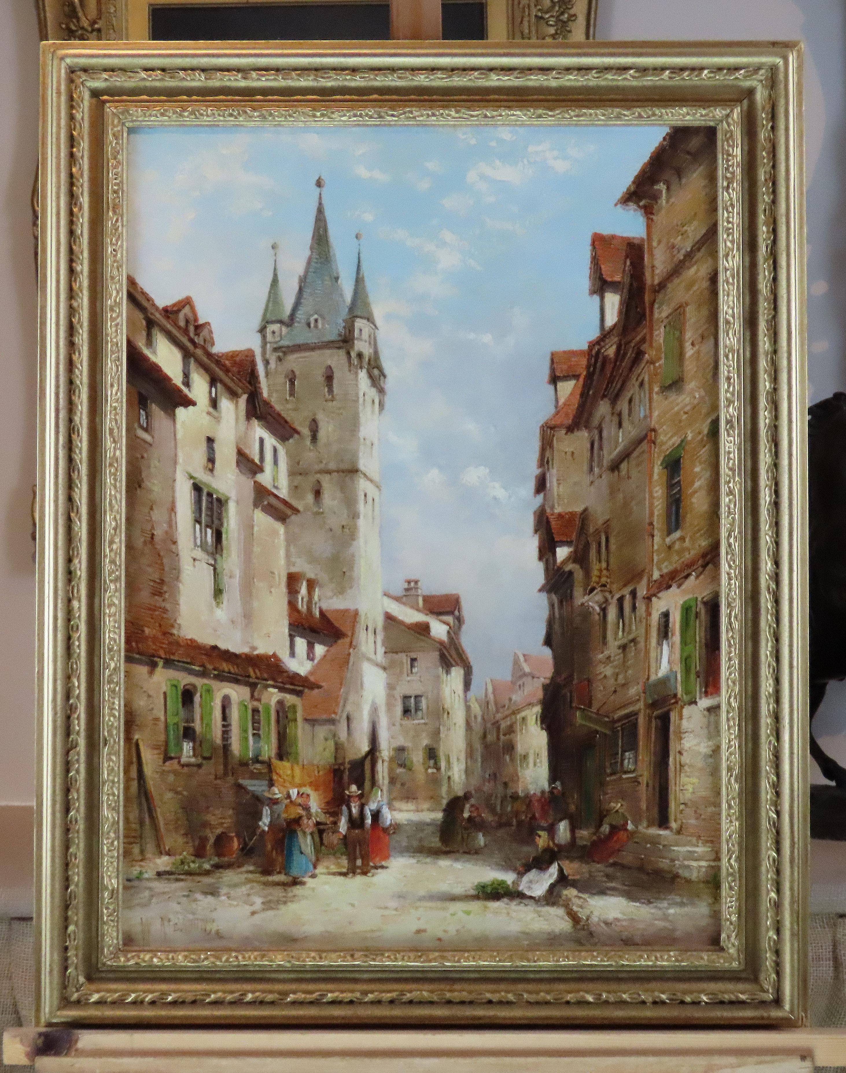 Original Ölgemälde auf Leinwand, William George Meadows, „Eine kontinentale Stadtsszene“, Ölgemälde im Angebot 1