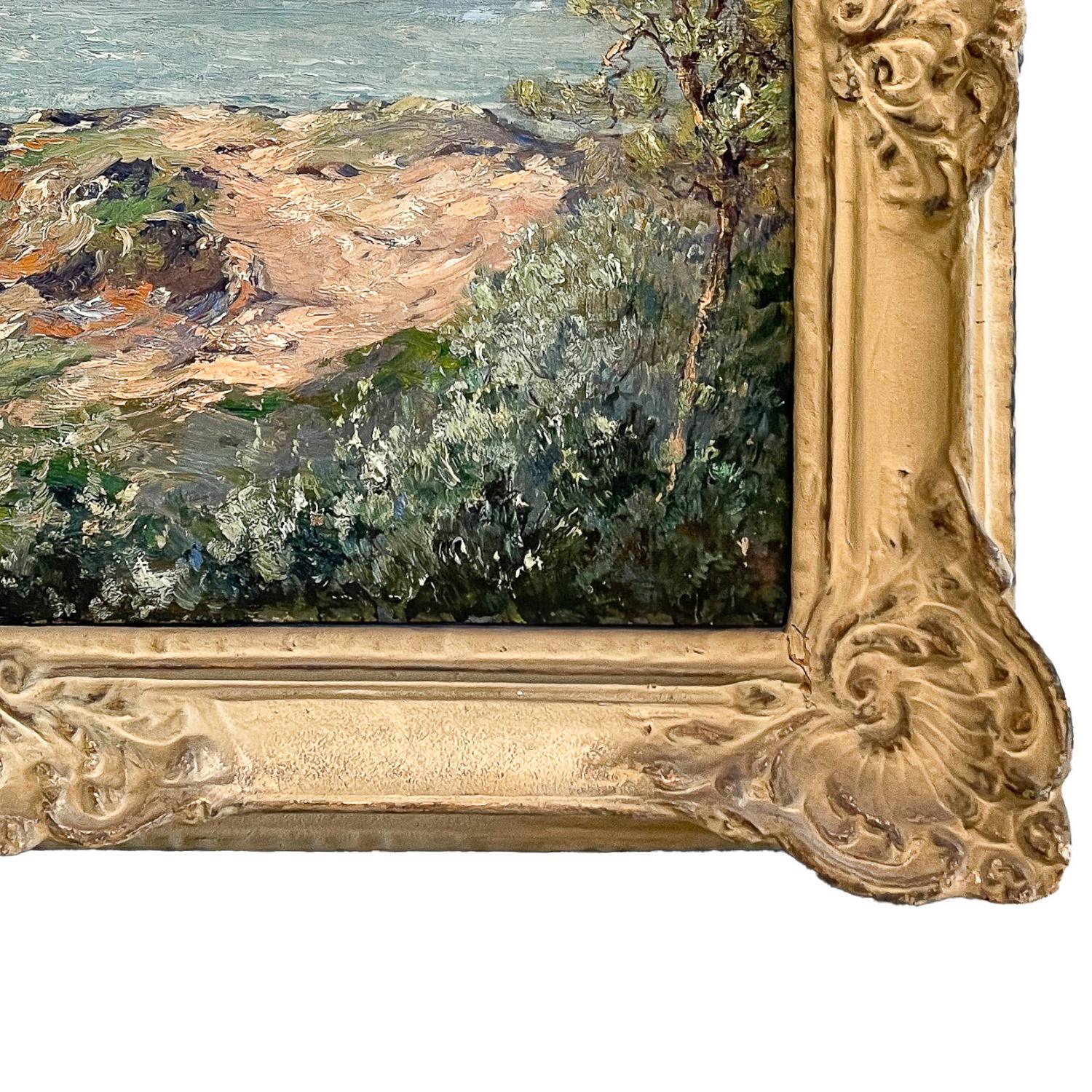 Antique French Impressionist Oil on Canvas Painting Sea Landscape Antibes France For Sale 8