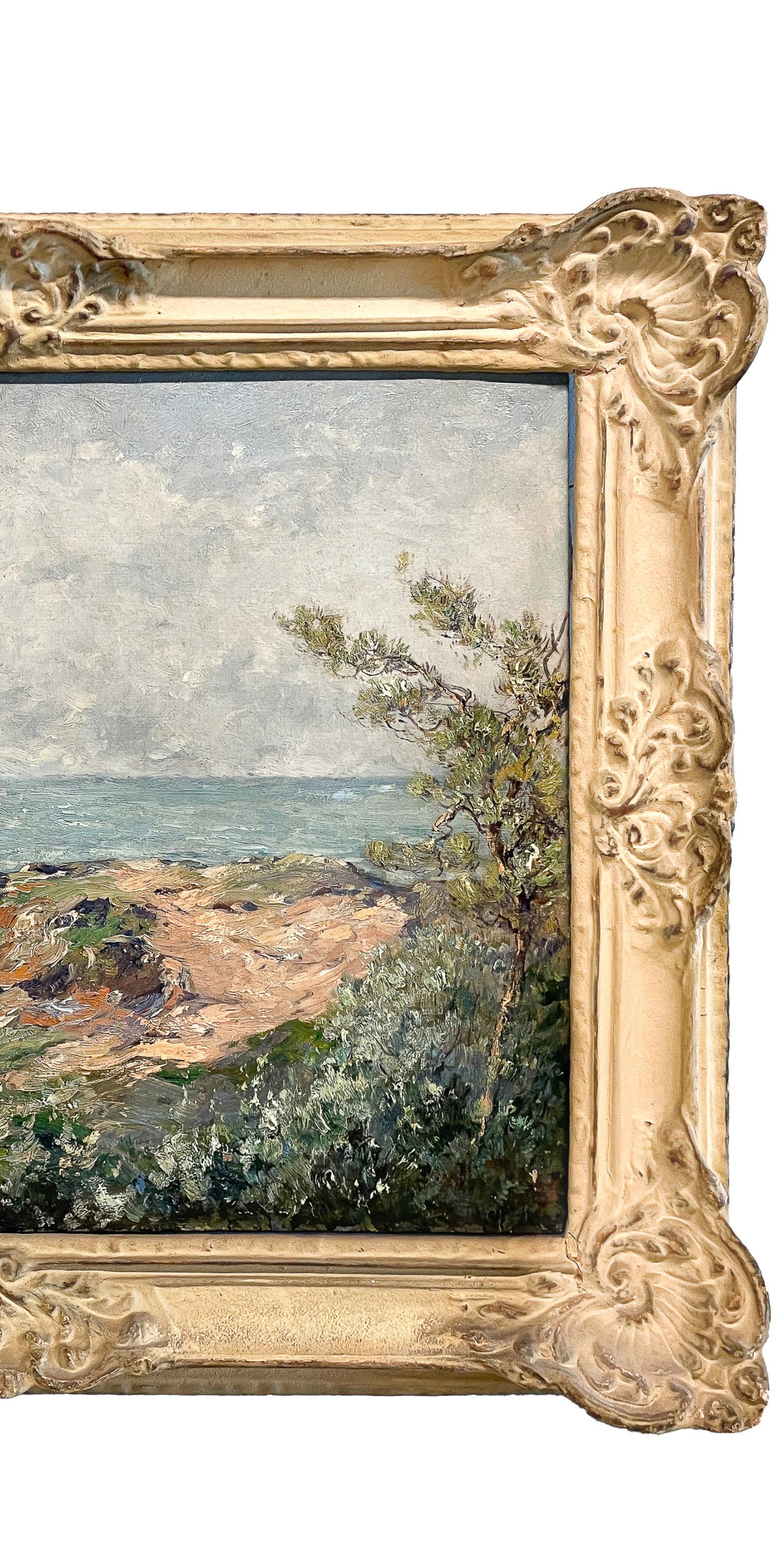 Antique French Impressionist Oil on Canvas Painting Sea Landscape Antibes France For Sale 1