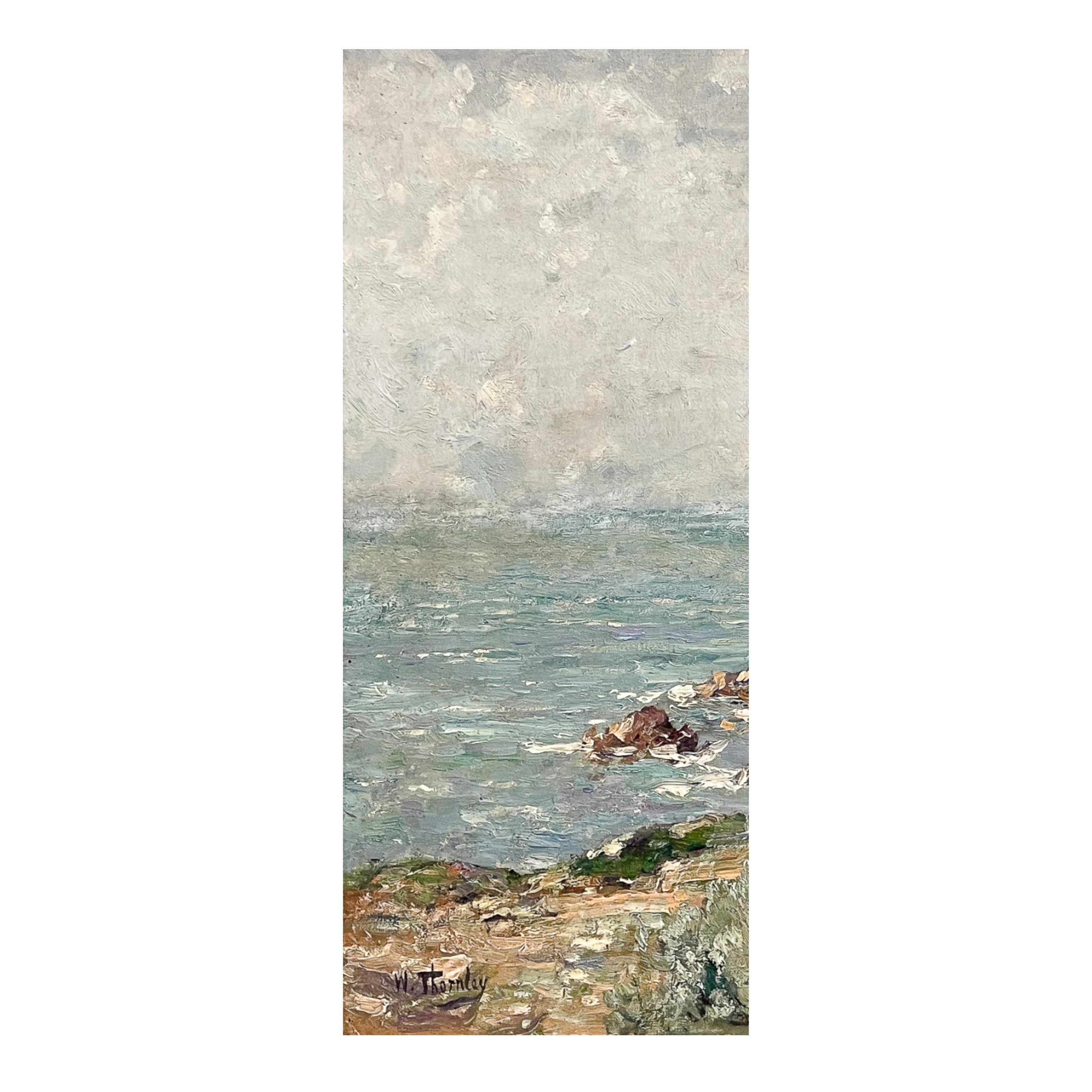 Antique French Impressionist Oil on Canvas Painting Sea Landscape Antibes France For Sale 2