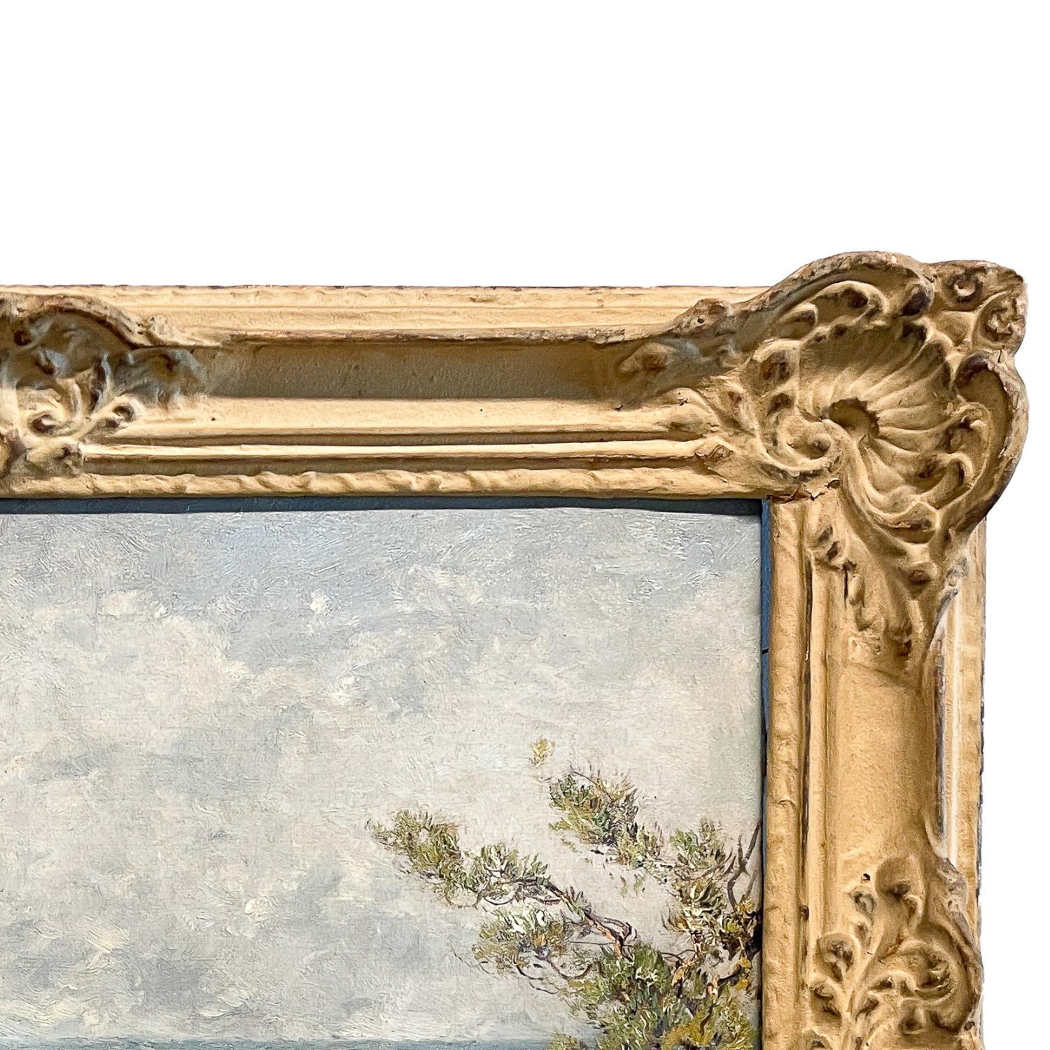 Antique French Impressionist Oil on Canvas Painting Sea Landscape Antibes France For Sale 6