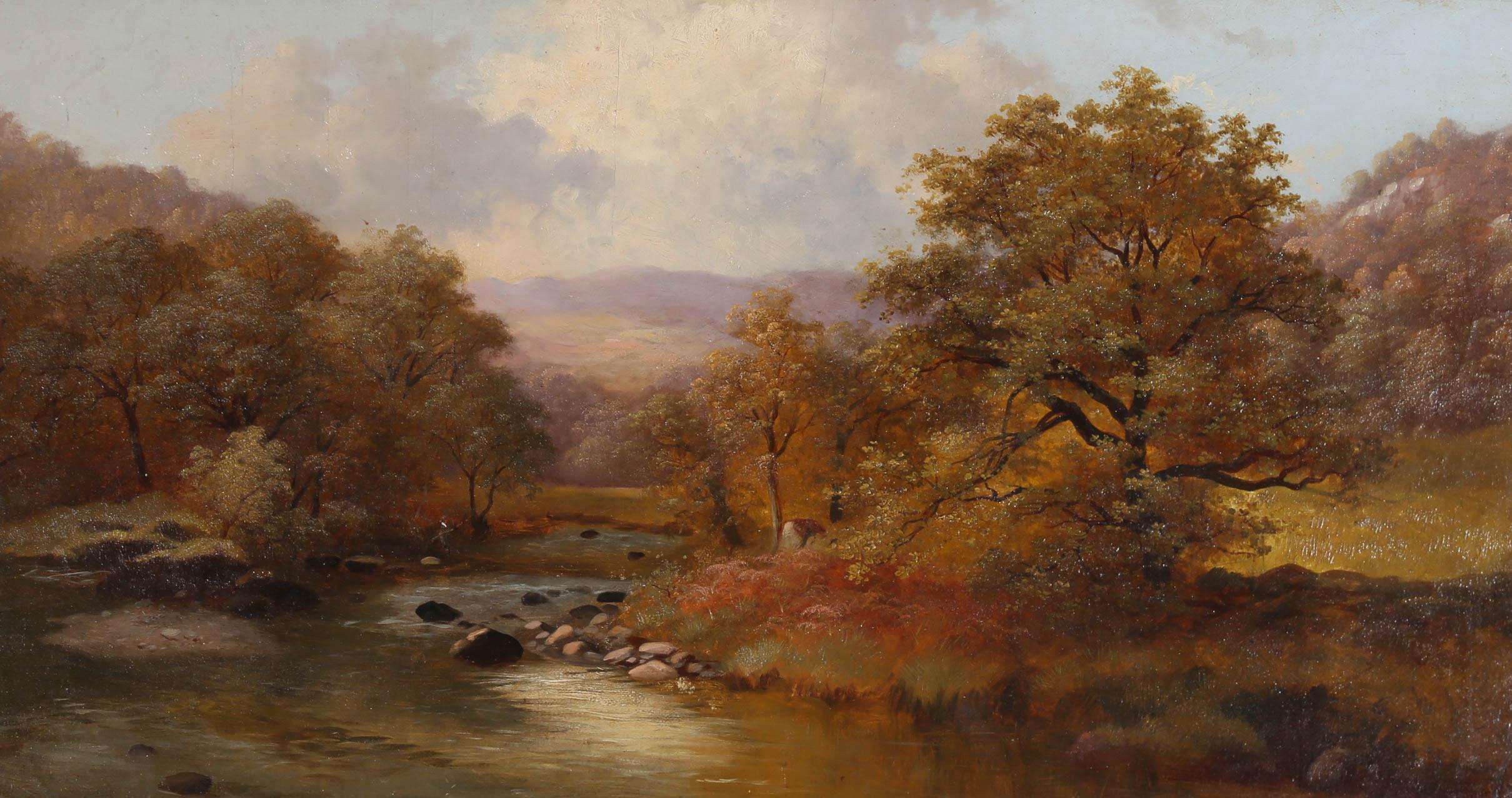William Gillard (fl.1812-1876)  Feines gerahmtes lgemlde, Fluss in den Wldern 1