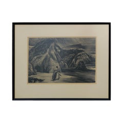 "The Cove" Abstract Landscape of a Desert with Mother and Child Lithograph