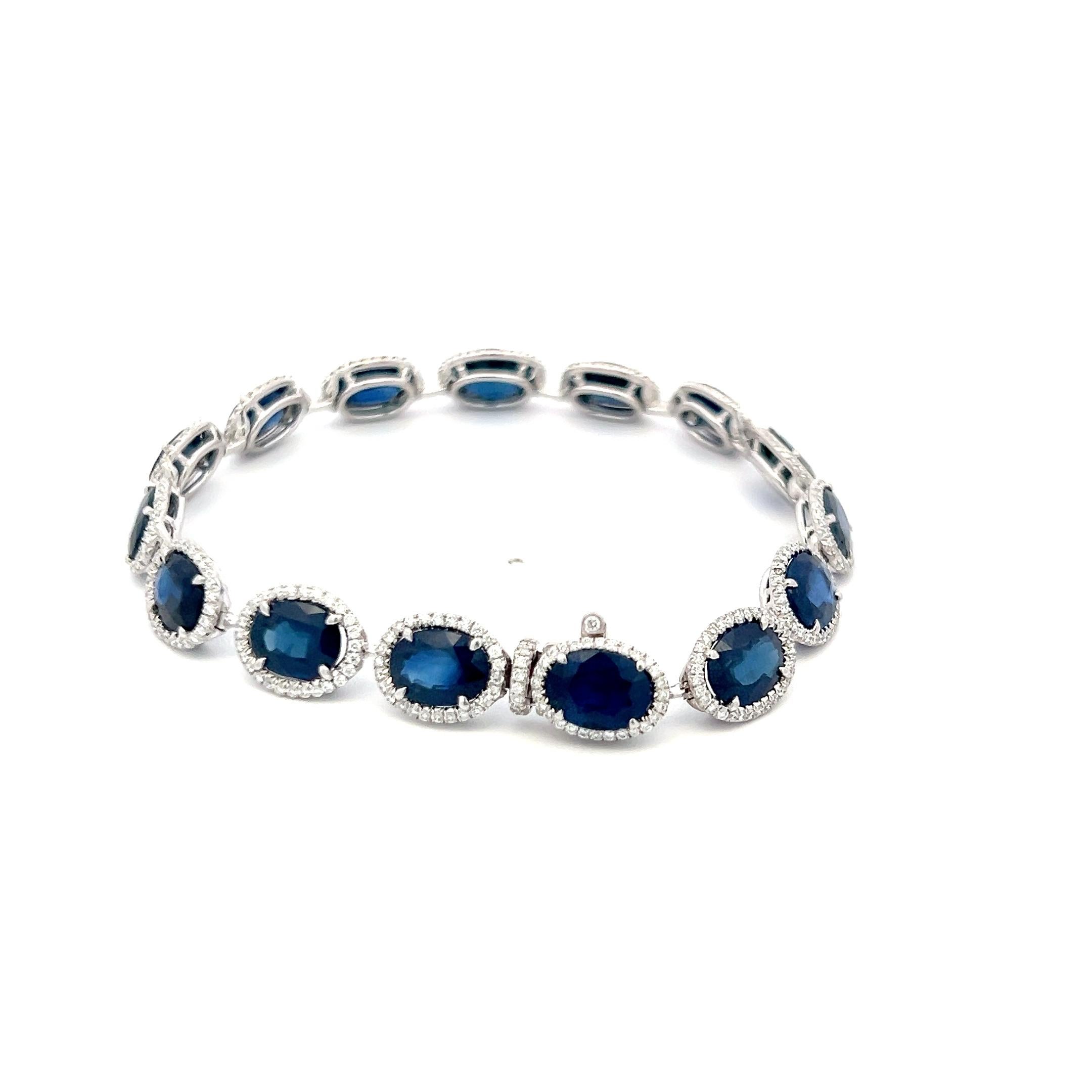 Taille ovale William Goldber Bracelet à maillons avec saphirs de 21,57 carats et diamants ronds de 2,00 carats en vente