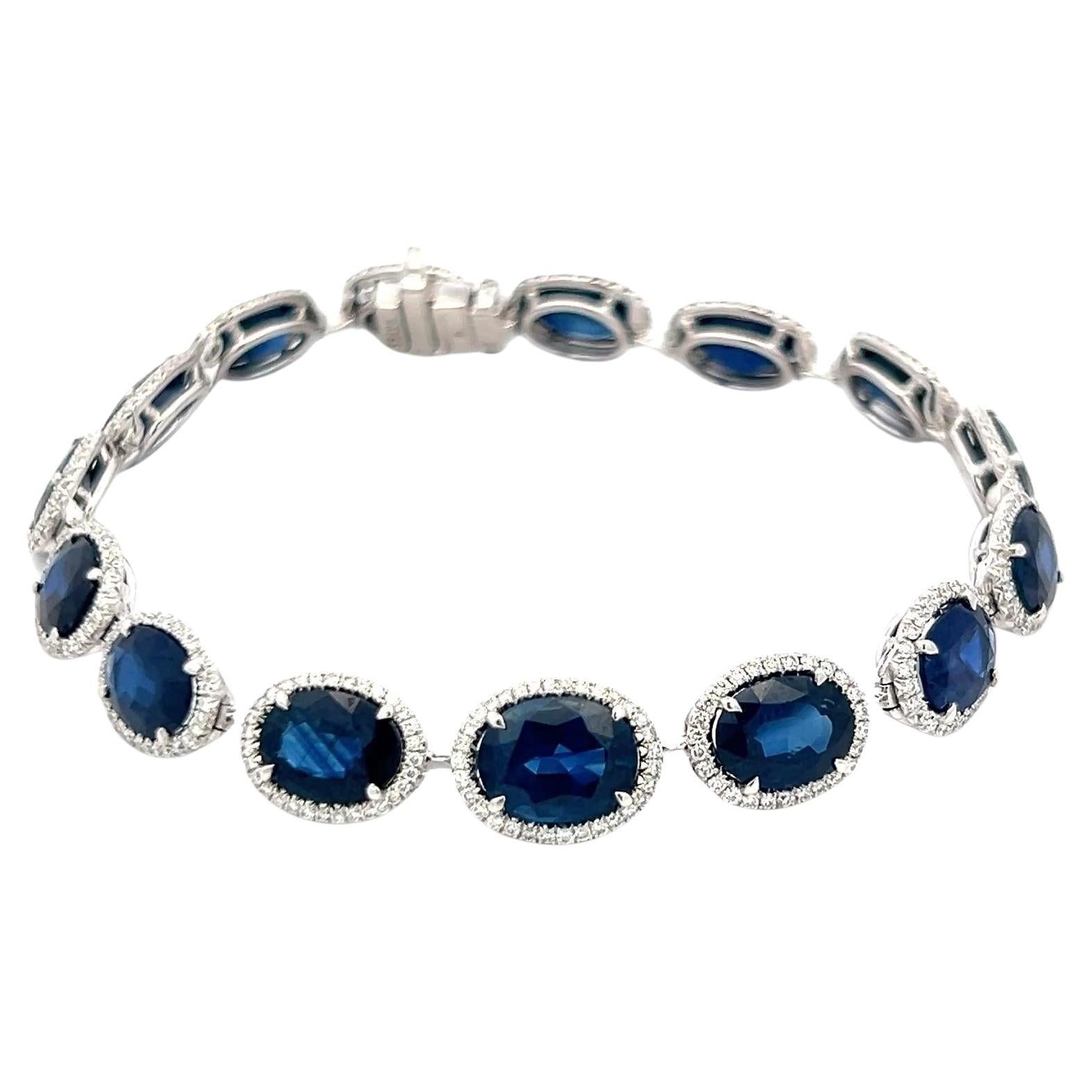 William Goldber Bracelet à maillons avec saphirs de 21,57 carats et diamants ronds de 2,00 carats