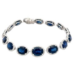 William Goldber 21.57 Carat Sapphire 2.00 Carat Round Diamond Plat Link Bracelet