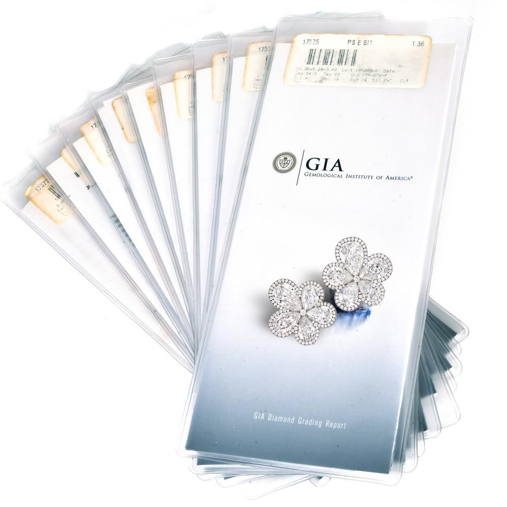 Taglio a goccia William Goldberg GIA Orecchini in platino a grappolo di fiori di orchidea con diamanti da 14,90cttw in vendita