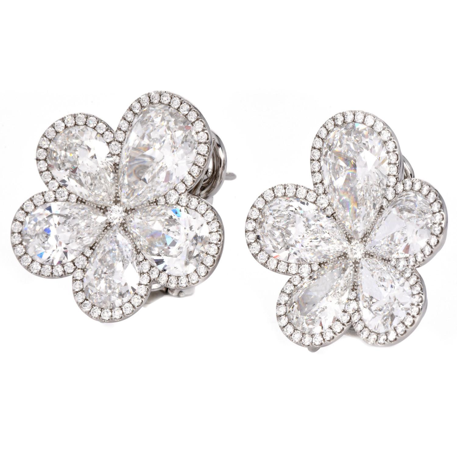 Donna William Goldberg GIA Orecchini in platino a grappolo di fiori di orchidea con diamanti da 14,90cttw in vendita