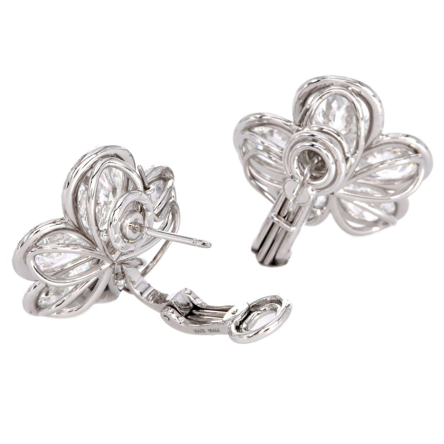 William Goldberg GIA Orecchini in platino a grappolo di fiori di orchidea con diamanti da 14,90cttw in vendita 1